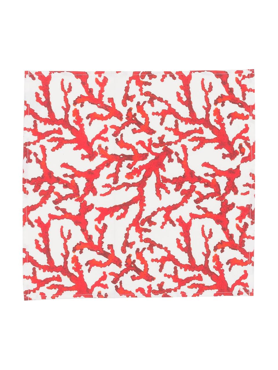 Baumwoll-Tischdecke Estran mit Korallenprint, Baumwolle, Rot, Weiß, Für 4 - 6 Personen (B 160 x L 160 cm)