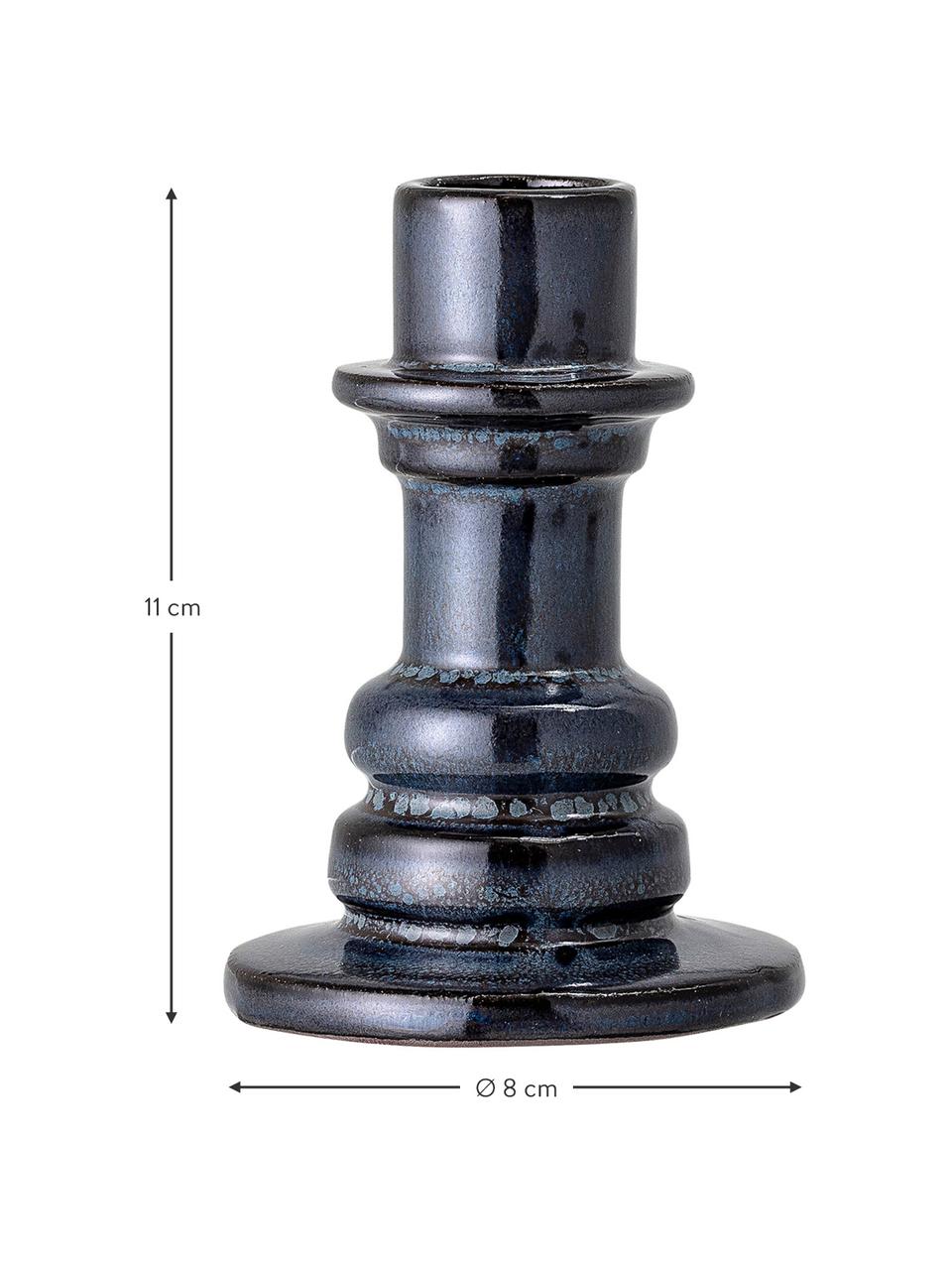 Handgefertigter Kerzenhalter Dela aus Steingut, Steingut, Dunkelblau, Ø 8 x H 11 cm