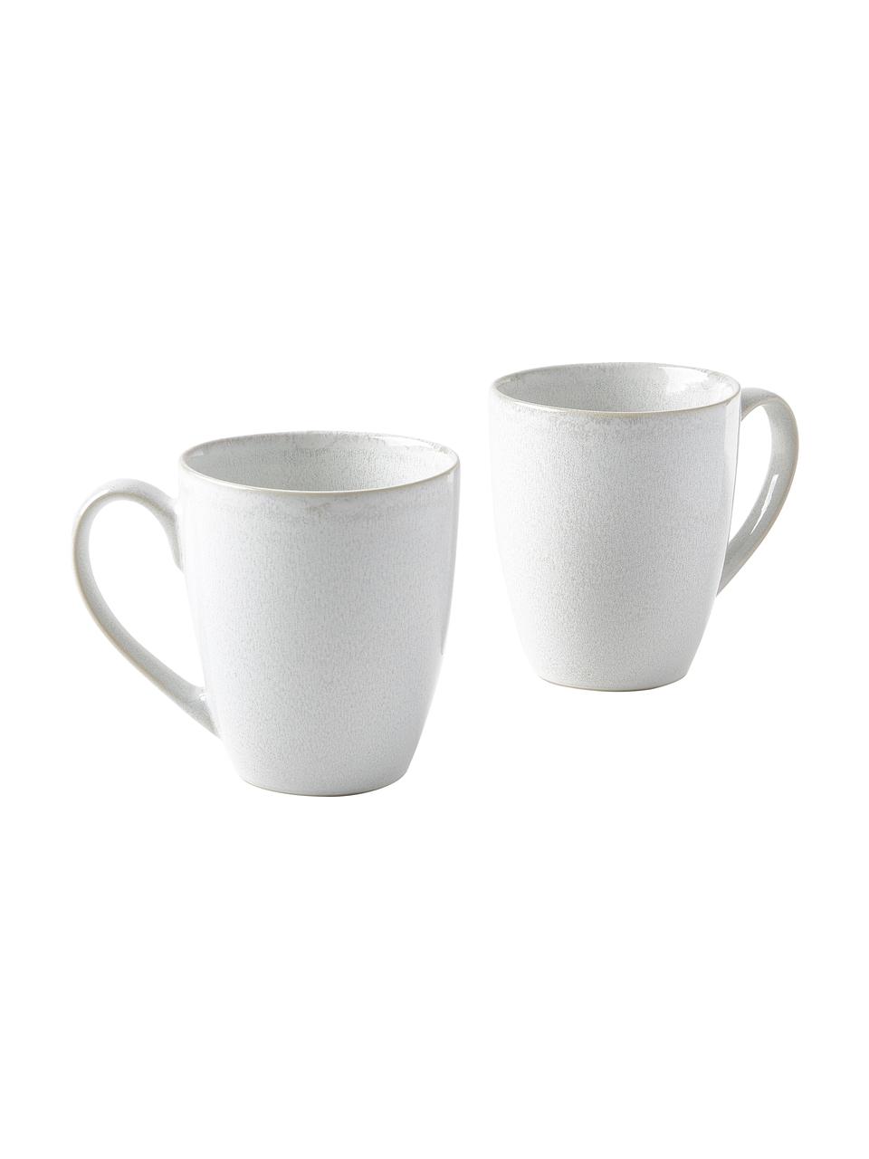 Tazas de café esmaltadas Gemma, 2 uds., Gres, Blanco crema, Ø 12 x Al 11 cm