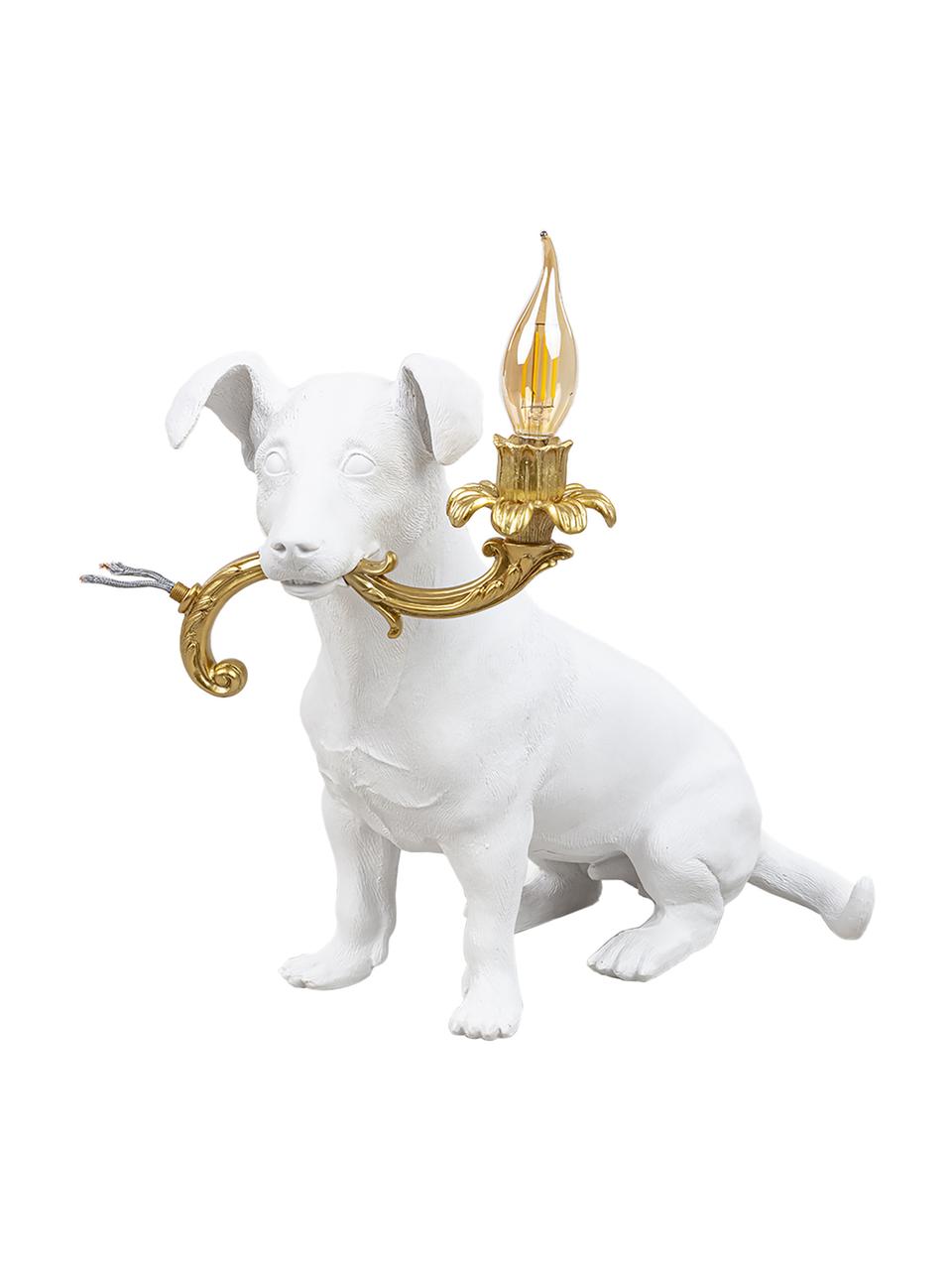 Kleine Design Tischlampe Rio, Dekor: Textilummantelt, Weiß, Goldfarben, B 25 x H 34 cm
