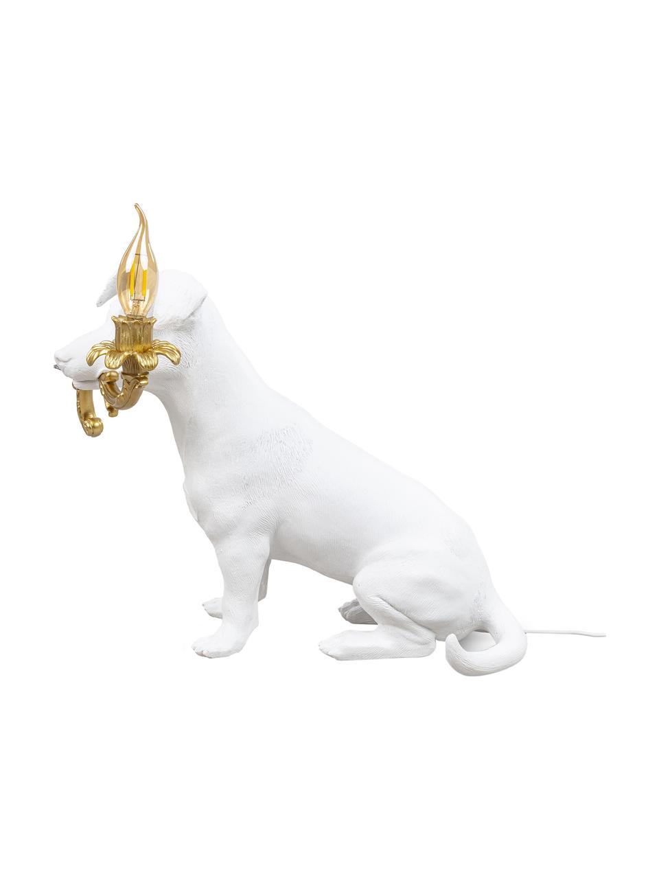 Kleine Design Tischlampe Rio, Dekor: Textilummantelt, Weiß, Goldfarben, B 25 x H 34 cm