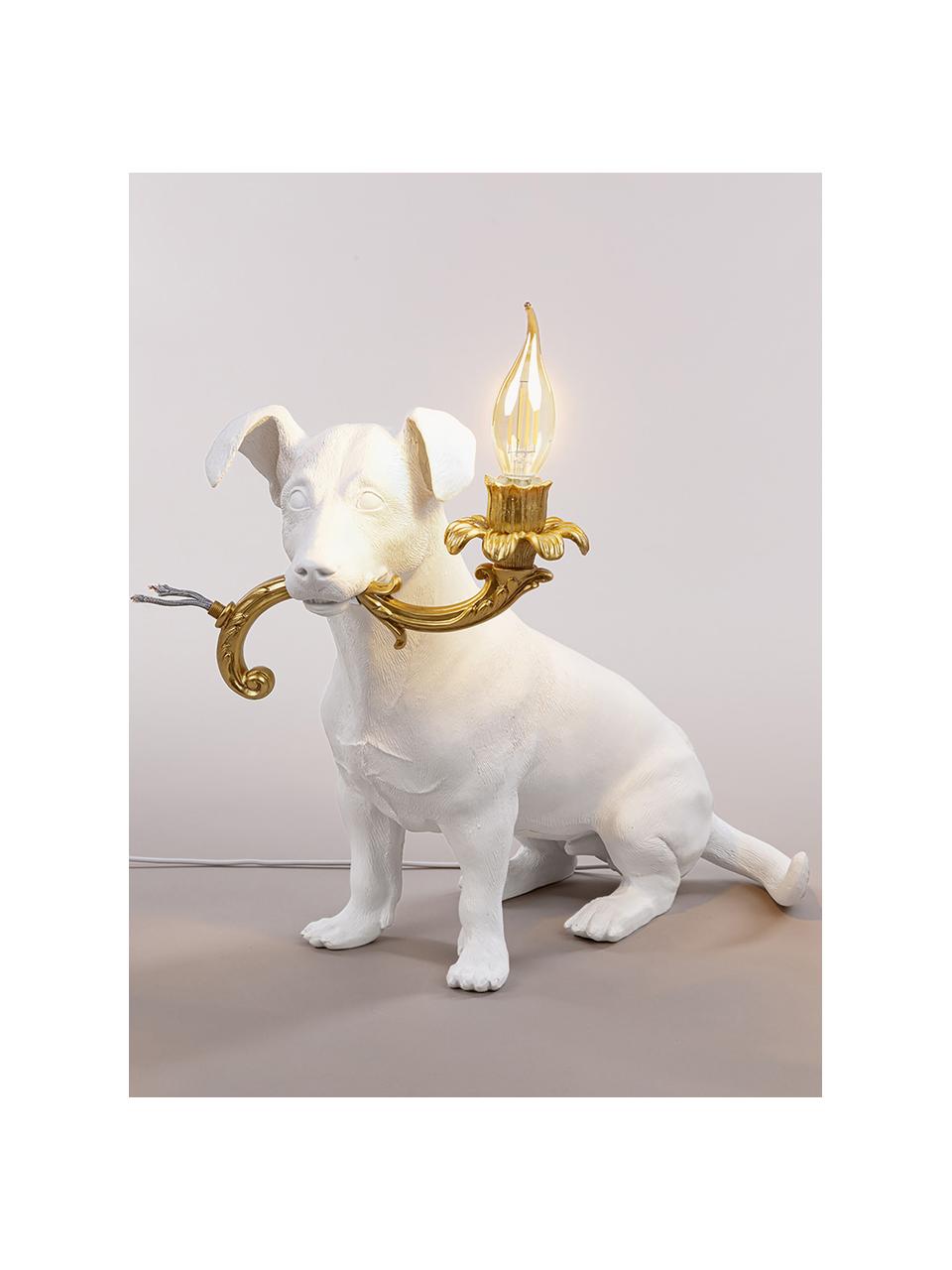 Kleine design tafellamp Rio, Lamp: polyresin, Decoratie: textiel omhuld, Wit, goudkleurig, B 25 cm x H 34 cm
