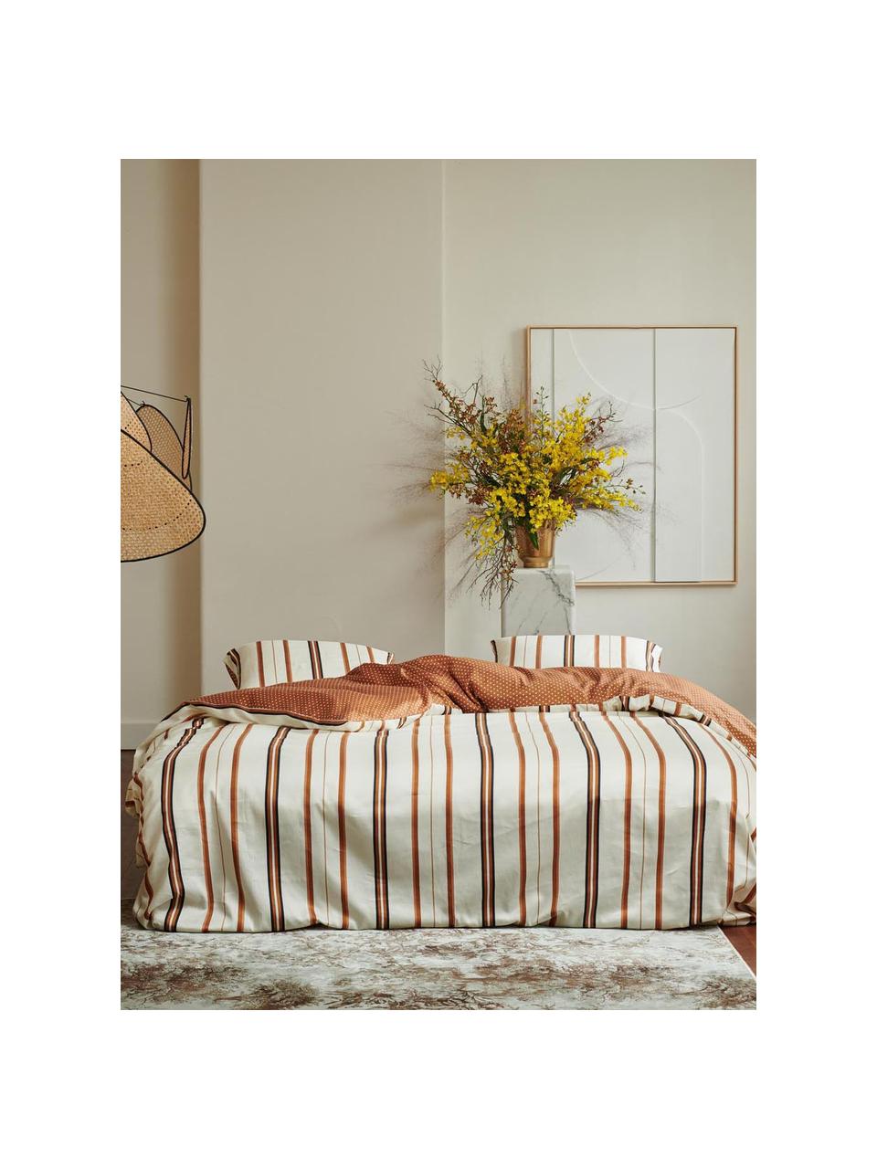 Parure de lit satin de coton Merly, Orange, beige