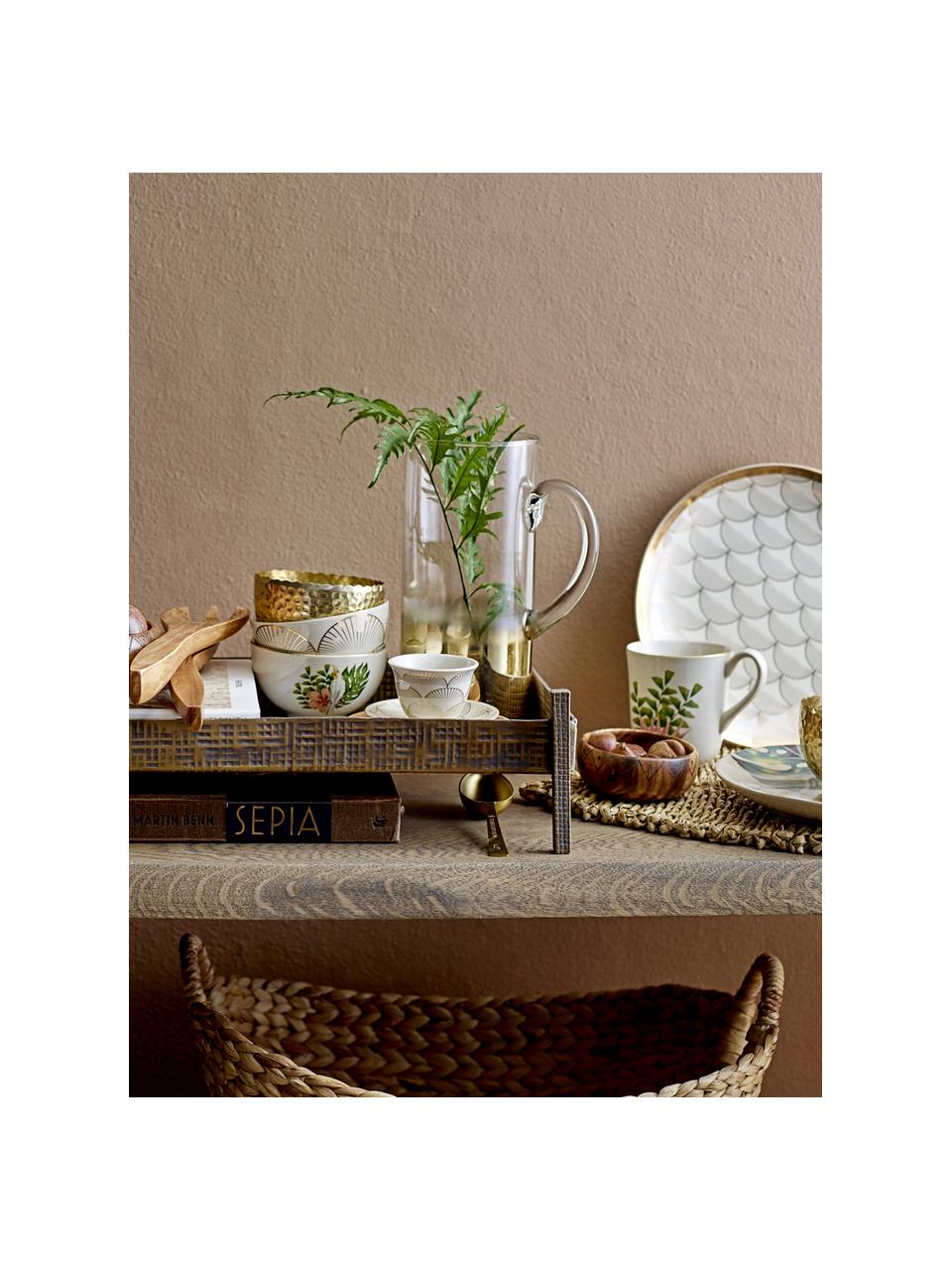 Schälchen Moana mit Goldrand und tropischem Motiv, Steingut, Weiss, Grün, Pink, Ø 12 cm