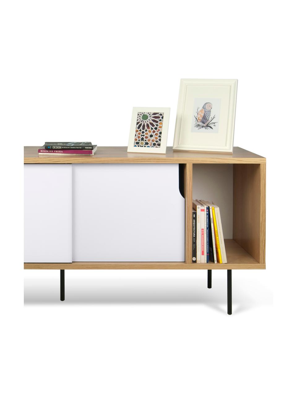 Credenza con ante scorrevoli  Danny, Superficie: con finitura in legno di , Gambe: metallo verniciato, Bianco, marrone, nero, Larg. 165 x Alt. 65 cm