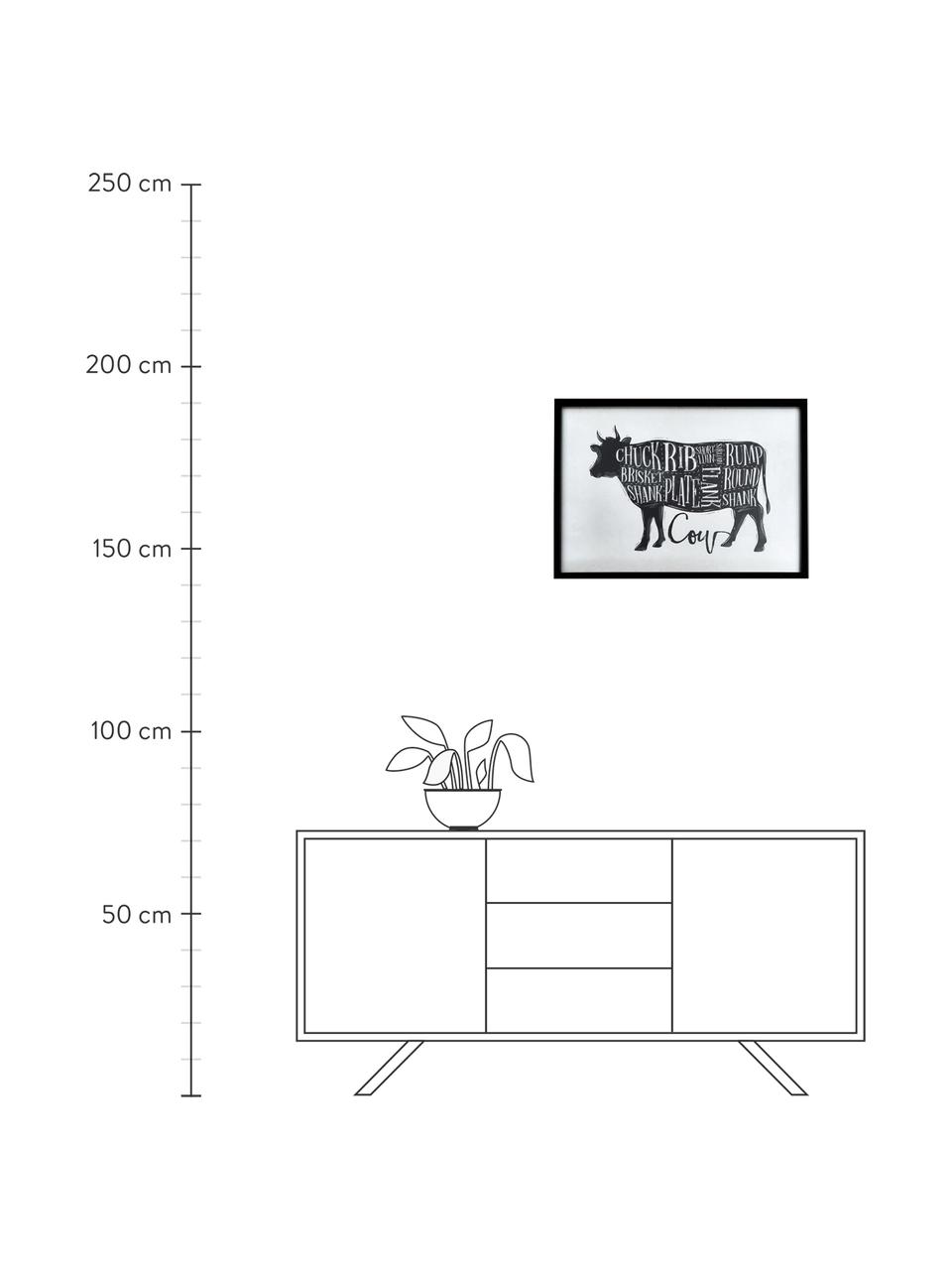 Impression encadrée Cow, Noir, blanc, larg. 50 x haut. 70 cm