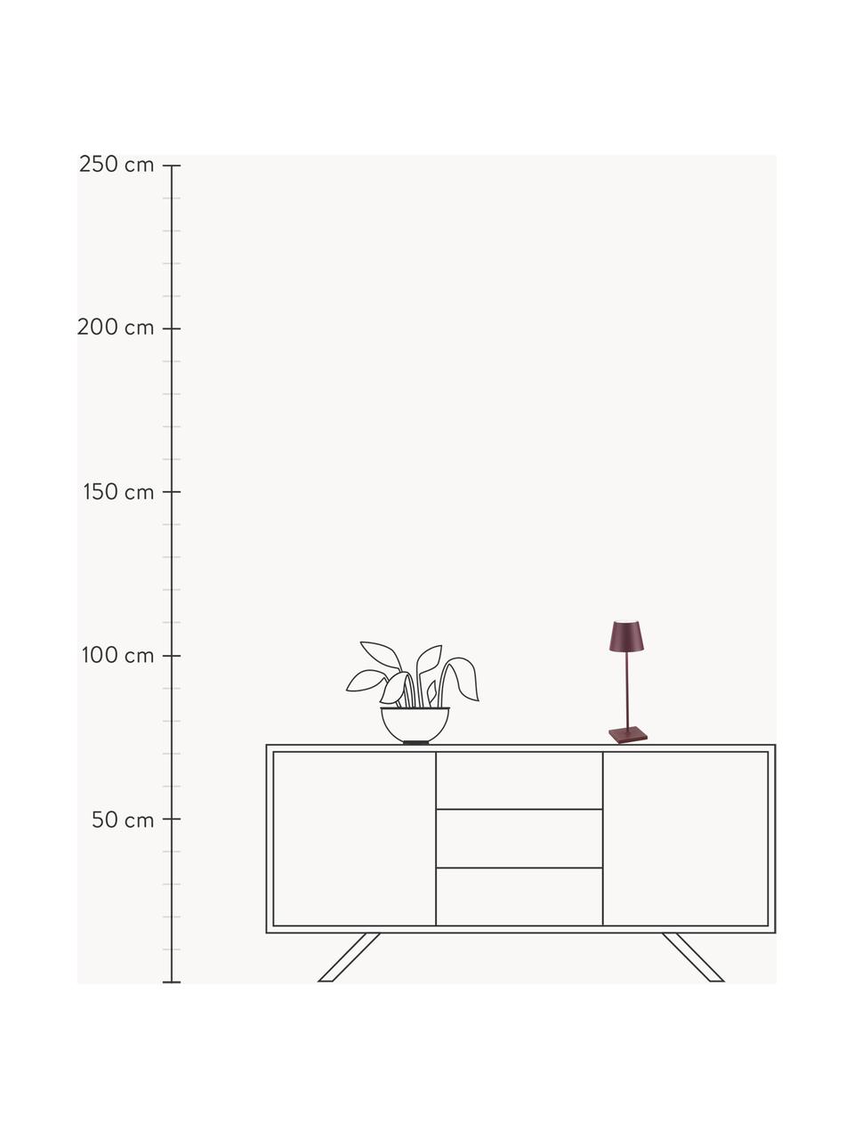 Lampada da tavolo portatile a LED con luce regolabile Poldina, Lampada: alluminio rivestito, Melanzana opaco, Ø 11 x Alt. 38 cm