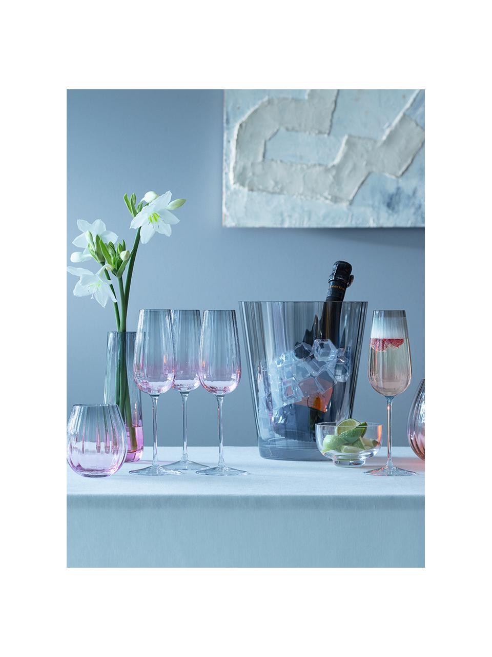 Handgemachte Sektgläser Dusk mit Farbverlauf, 2 Stück, Glas, Rosa, Grau, Ø 6 x H 23 cm, 250 ml