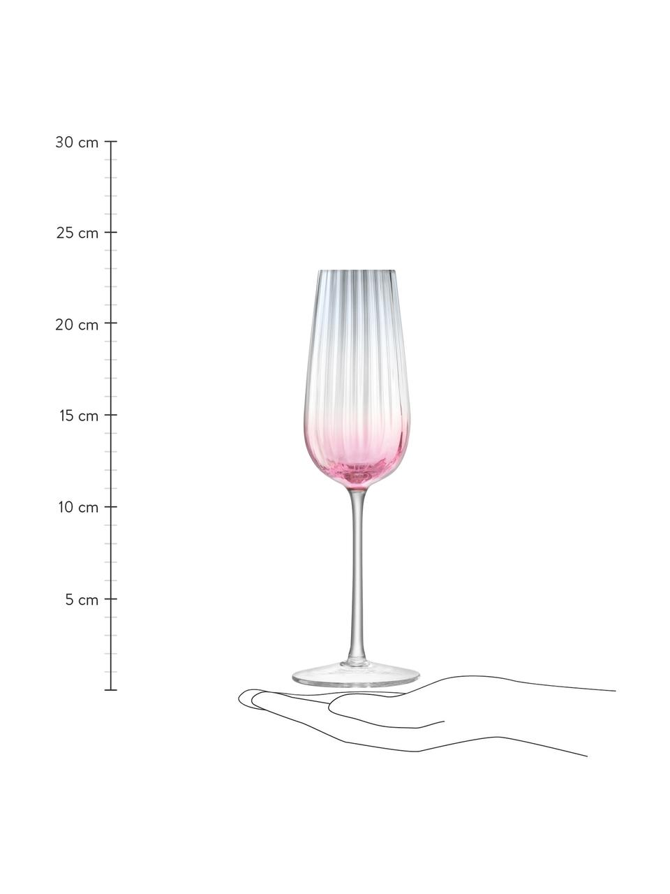 Ručně vyrobené sklenice na sekt s barevným přechodem Dusk, 2 ks, Sklo, Růžová, šedá, Ø 6 cm, V 23 cm 250 ml