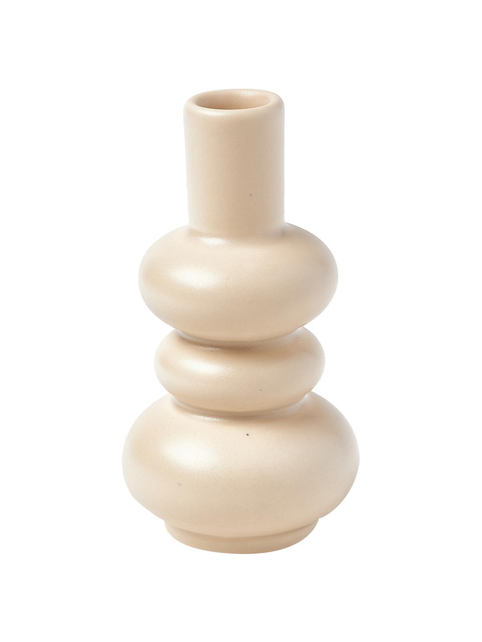 Vase décoratif de forme organique Bastone, Grès cérame, Beige, Ø 3 x haut. 12 cm