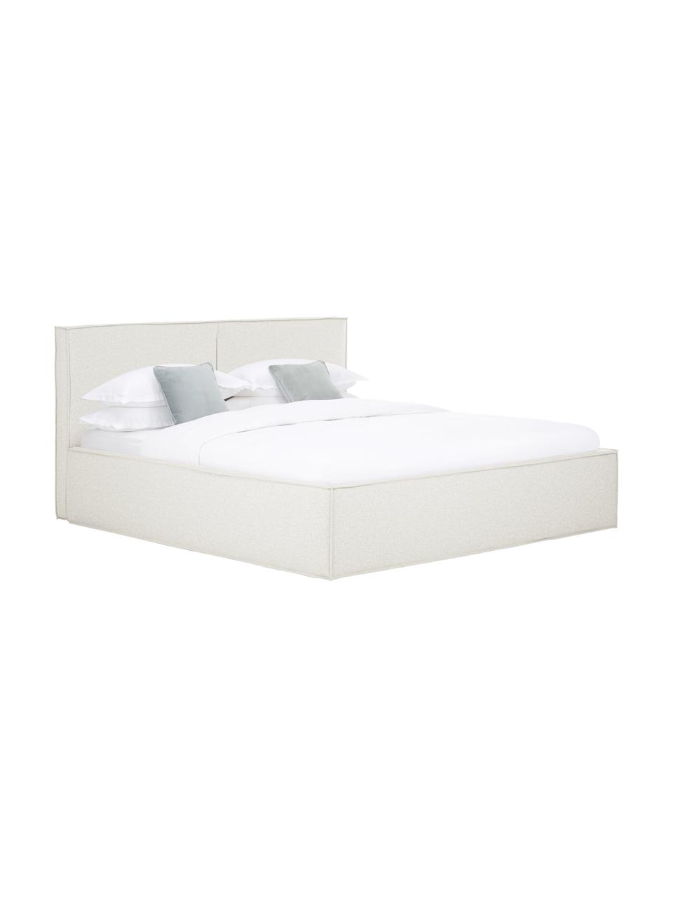 Gestoffeerd bed Dream met opbergruimte in crèmewit, Frame: massief grenenhout en pla, Bekleding: polyester (gestructureerd, Geweven stof crèmewit, 180 x 200 cm