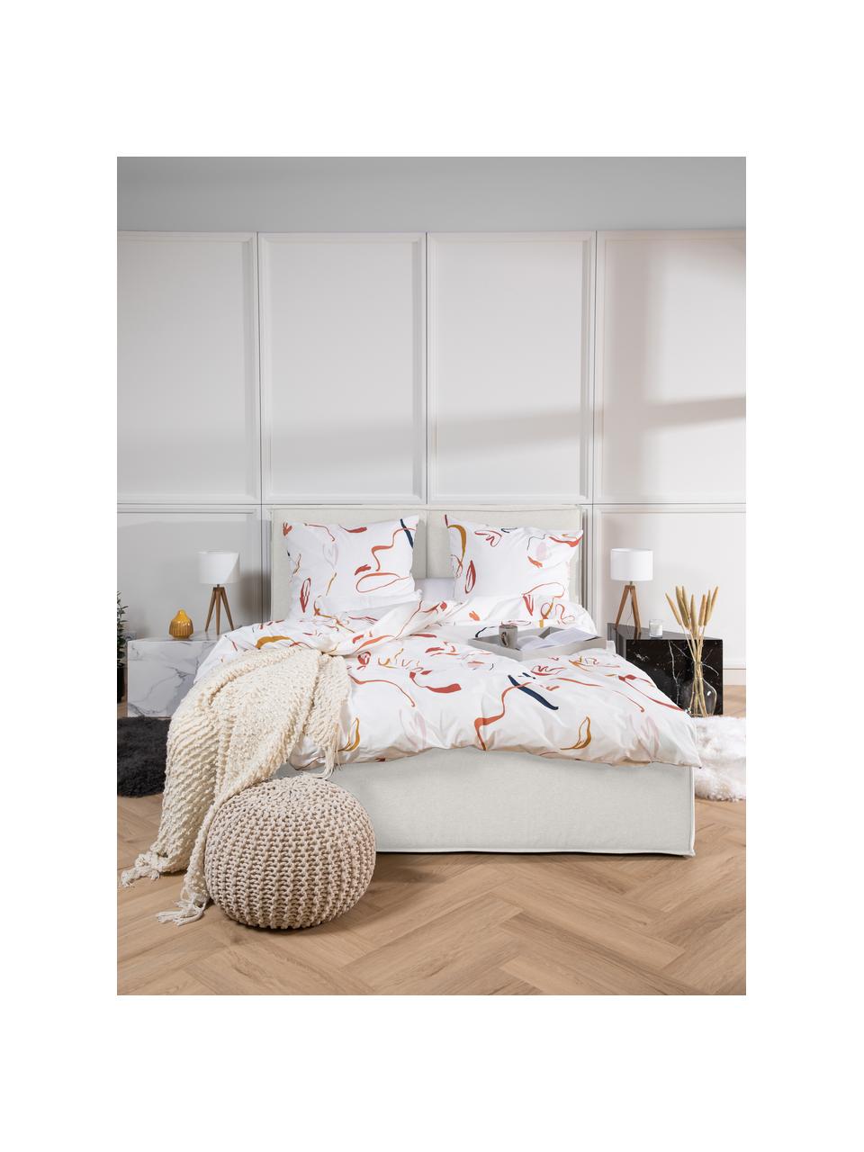 Łóżko tapicerowane z miejscem do przechowywania Dream, Korpus: lite drewno sosnowe, pane, Tapicerka: poliester (tkanina strukt, Kremowobiały, S 140 x D 200 cm