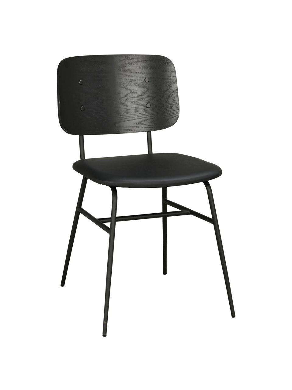 Dřevěná židle s čalouněným sedákem Brent, Matná černá, Š 47 cm, H 57 cm
