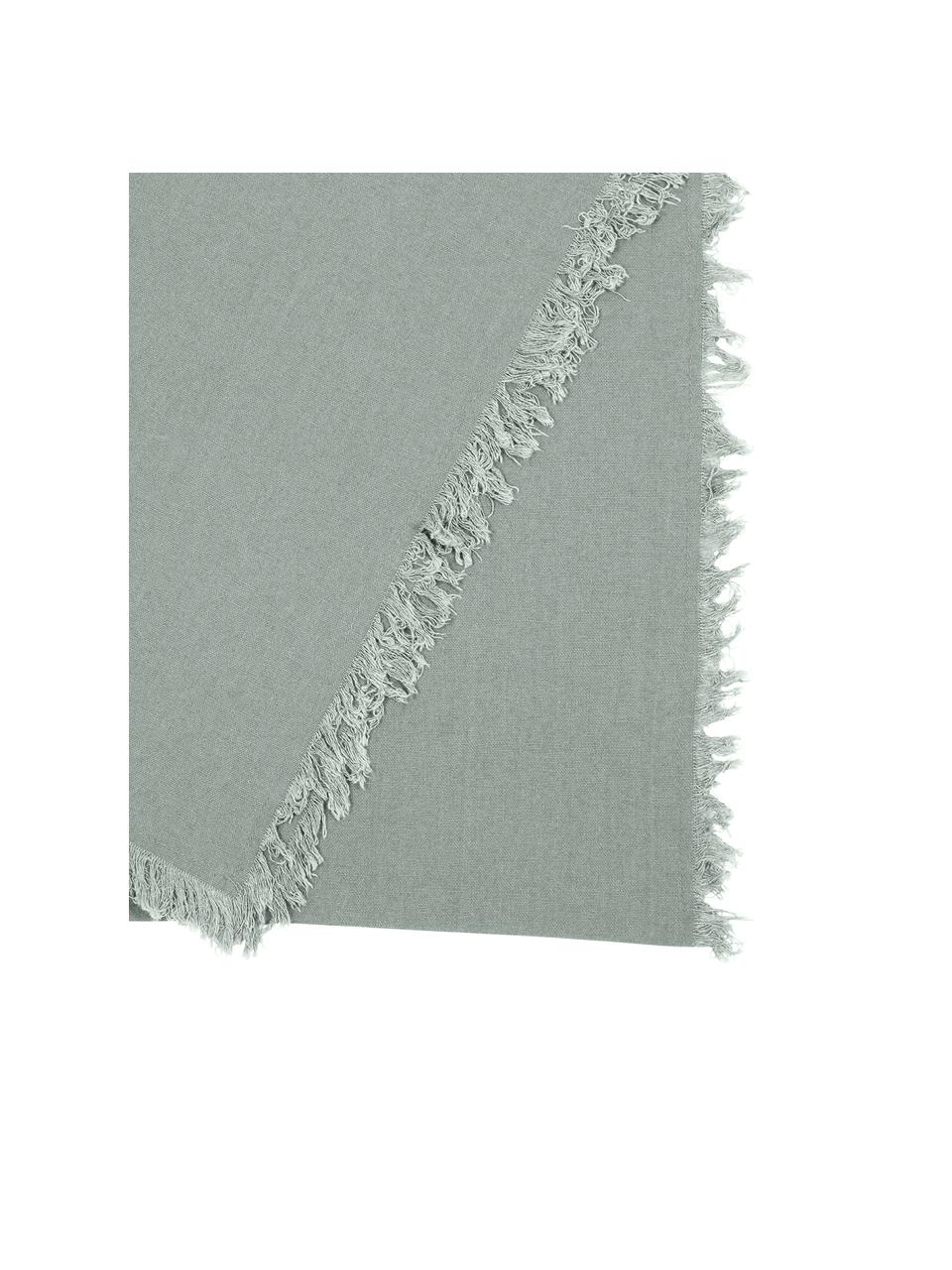 Bieżnik z bawełny z frędzlami Nalia, 100% bawełna, Szałwiowy zielony, S 50 x D 160 cm
