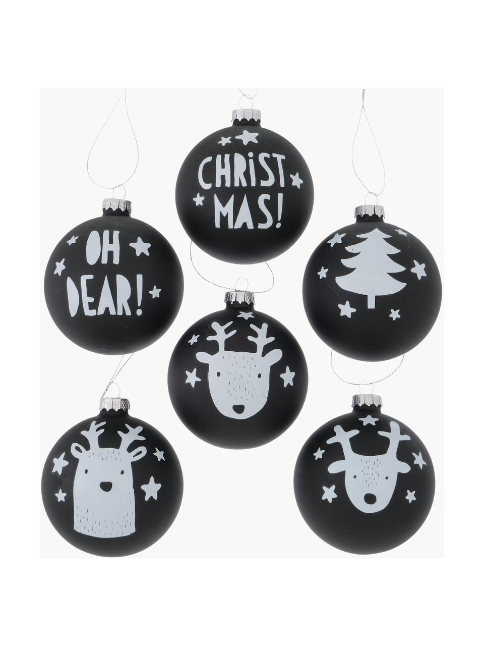 Set de bolas de Navidad artesanales Oh Dear, 12 uds., Negro, blanco, plateado, Ø 8 x Al 8 cm