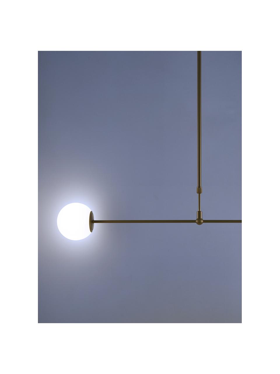 Hanglamp Moon, Baldakijn en fitting: geborsteld messingkleurig. Lampenkappen: wit. Snoer: zwart, B 114 x D 15 cm