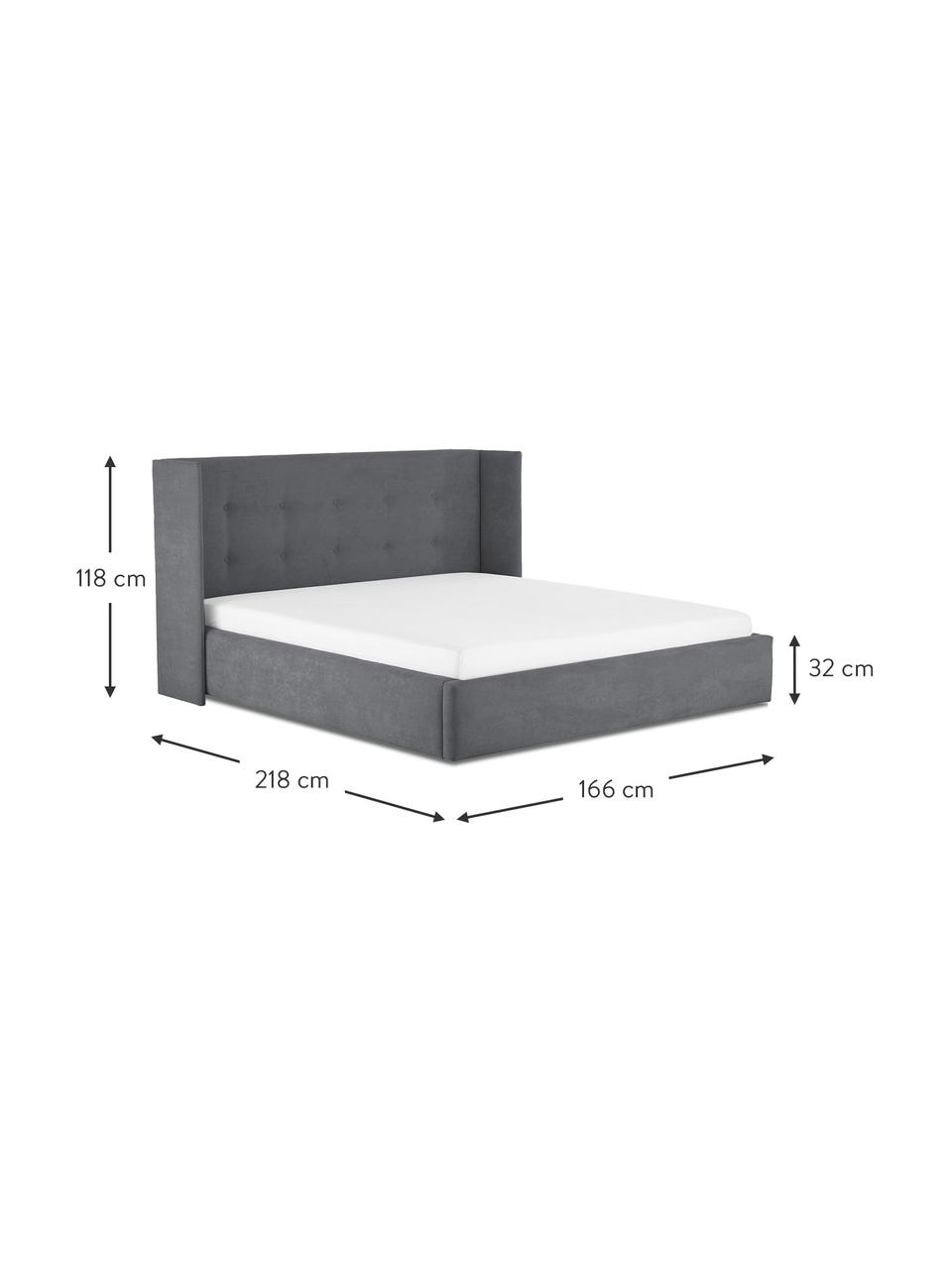 Polsterbett Star, Bezug: Polyester (Strukturstoff), Korpus: Massives Kiefernholz und , Webstoff Anthrazit, B 140 x L 200 cm