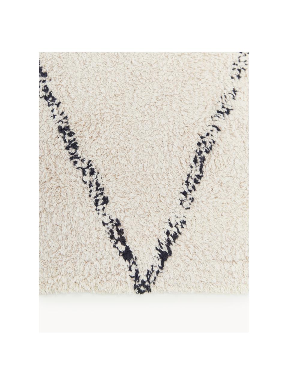 Ručně všívaný bavlněný koberec s klikatým vzorem a třásněmi Asisa, 100 % bavlna, Světle béžová, černá, Š 200 cm, D 300 cm (velikost L)