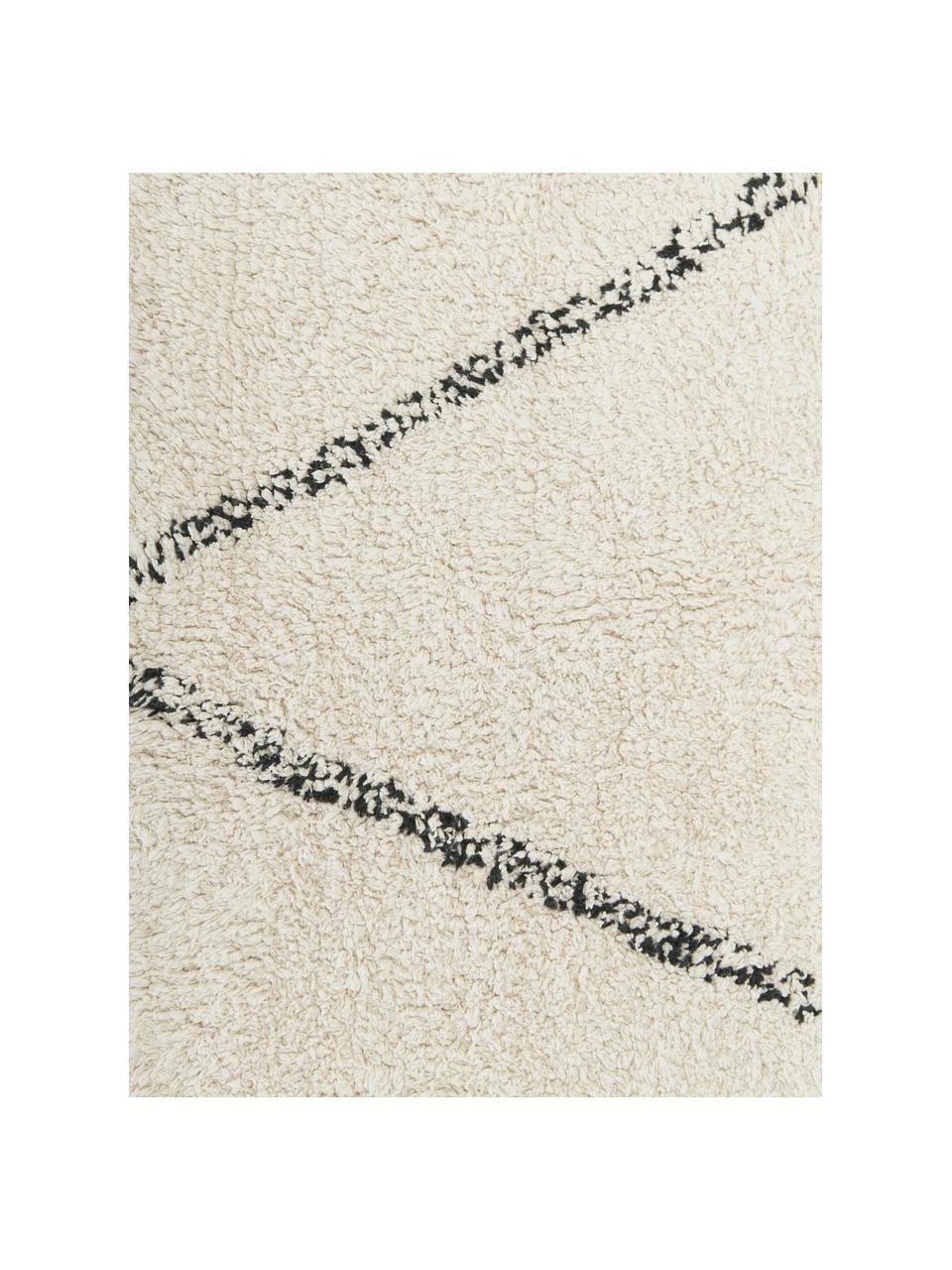 Handgetuft katoenen vloerkleed Asisa met zigzaggend patroon en franjes, 100% katoen, Beige, zwart, B 200 x L 300 cm (maat L)