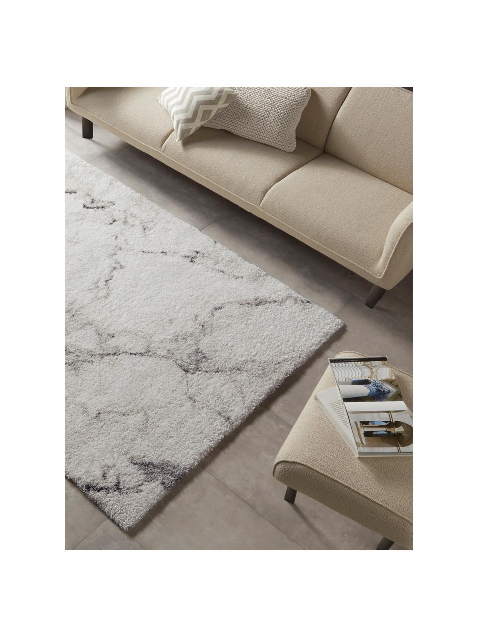 Flauschiger Hochflor-Teppich Mayrin mit marmoriertem Muster, Flor: 100 % Polypropylen, Grautöne, B 80 x L 150 cm (Größe XS)
