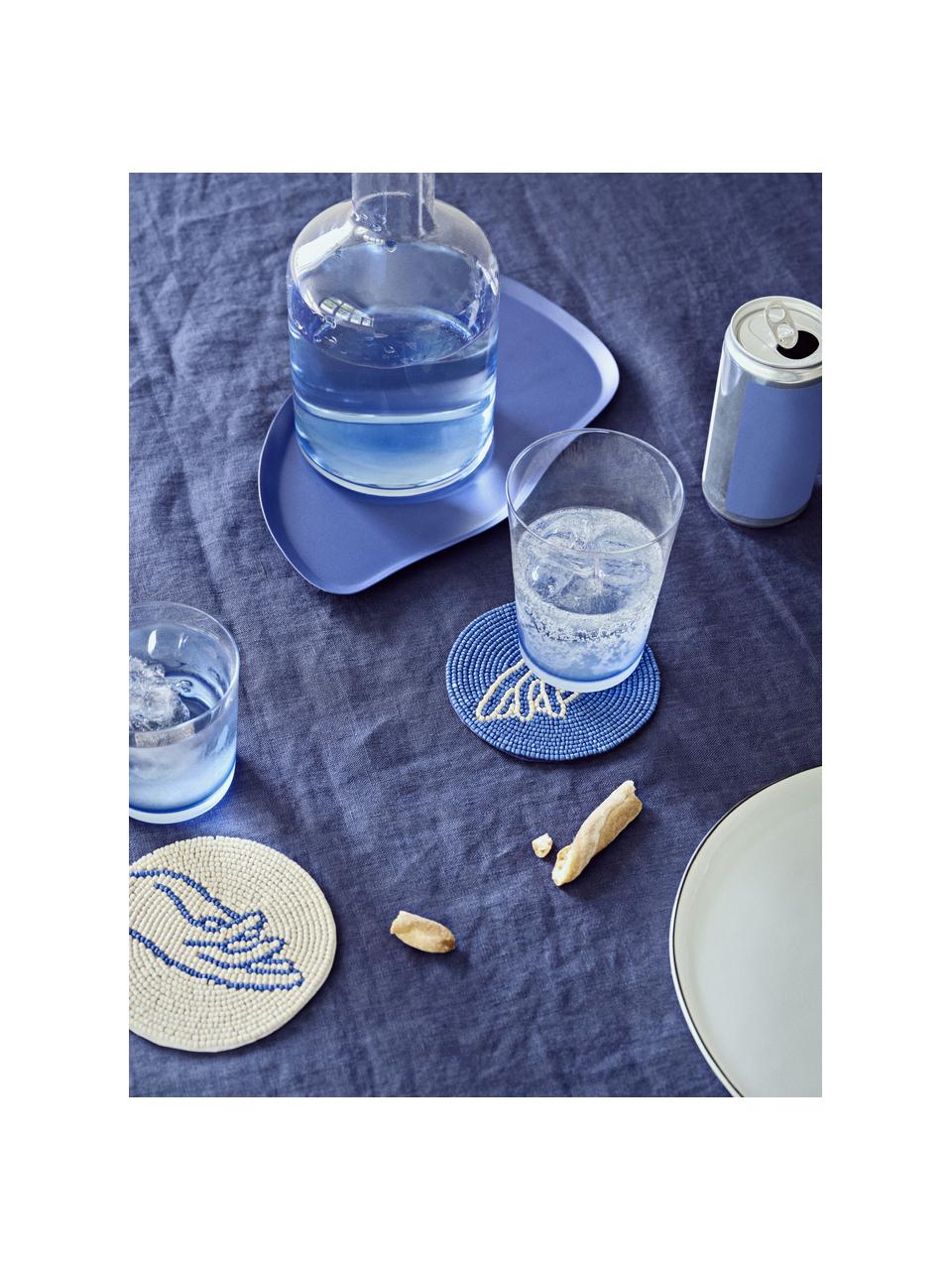 Posavasos de abalorios de vidrio Touch, 2 uds., Abalorios de vidrio, Azul, blanco crema, Ø 10 cm