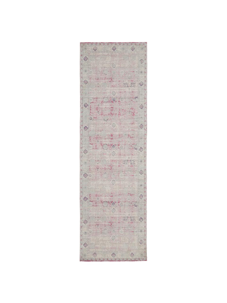 Tapis de couloir vintage chenille tissé main Rimini, Rose, gris, larg. 80 x long. 250 cm
