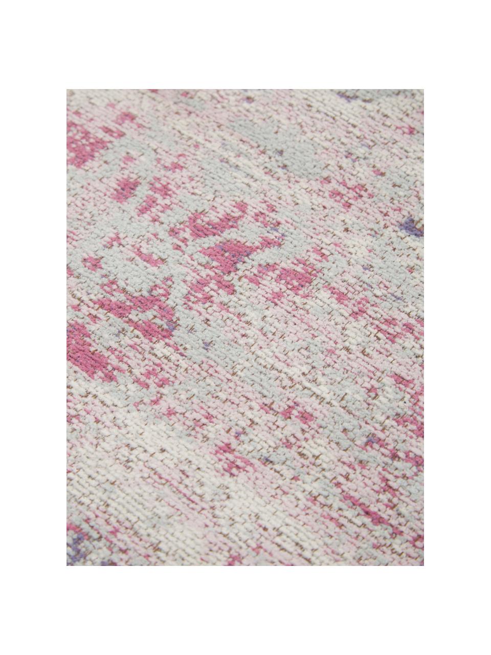 Vintage chenille loper Rimini in roze-lichtgrijs, handgeweven, Bovenzijde: 95% katoen, 5% polyester, Onderzijde: 100% katoen, Roze, grijs, B 80 x L 250 cm