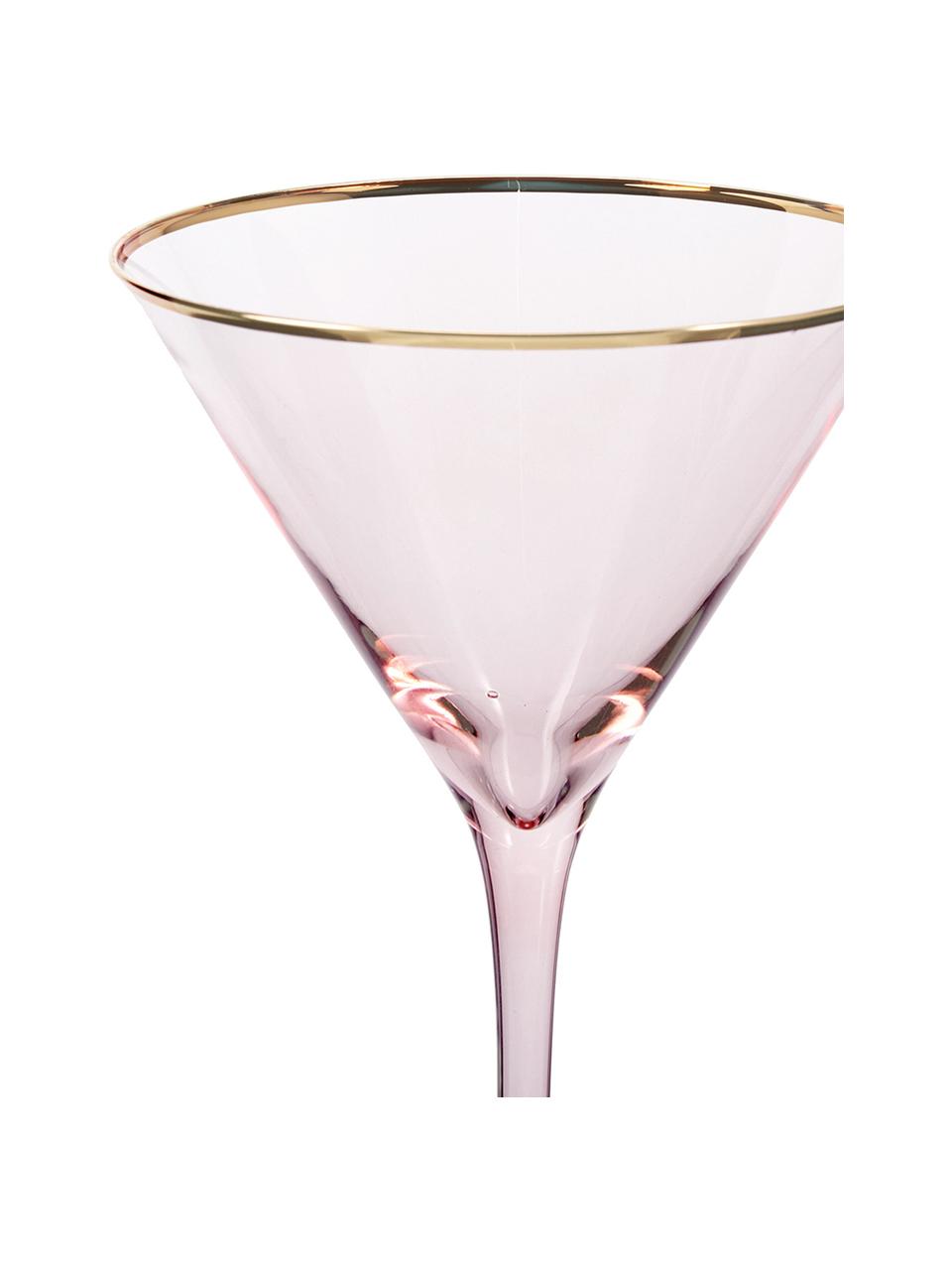 Verre à martini rose avec bord doré Chloe, 4 pièces, Verre, Pêche, Ø 12 x haut. 19 cm