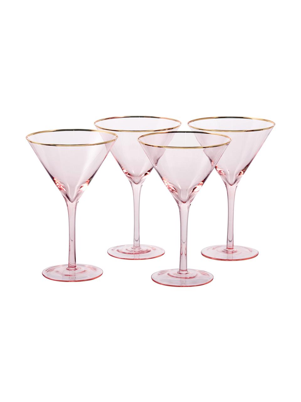Bicchiere martini rossa con bordo dorato Chloe 4 pz, Vetro, Pesca, Ø 12 x Alt. 19 cm