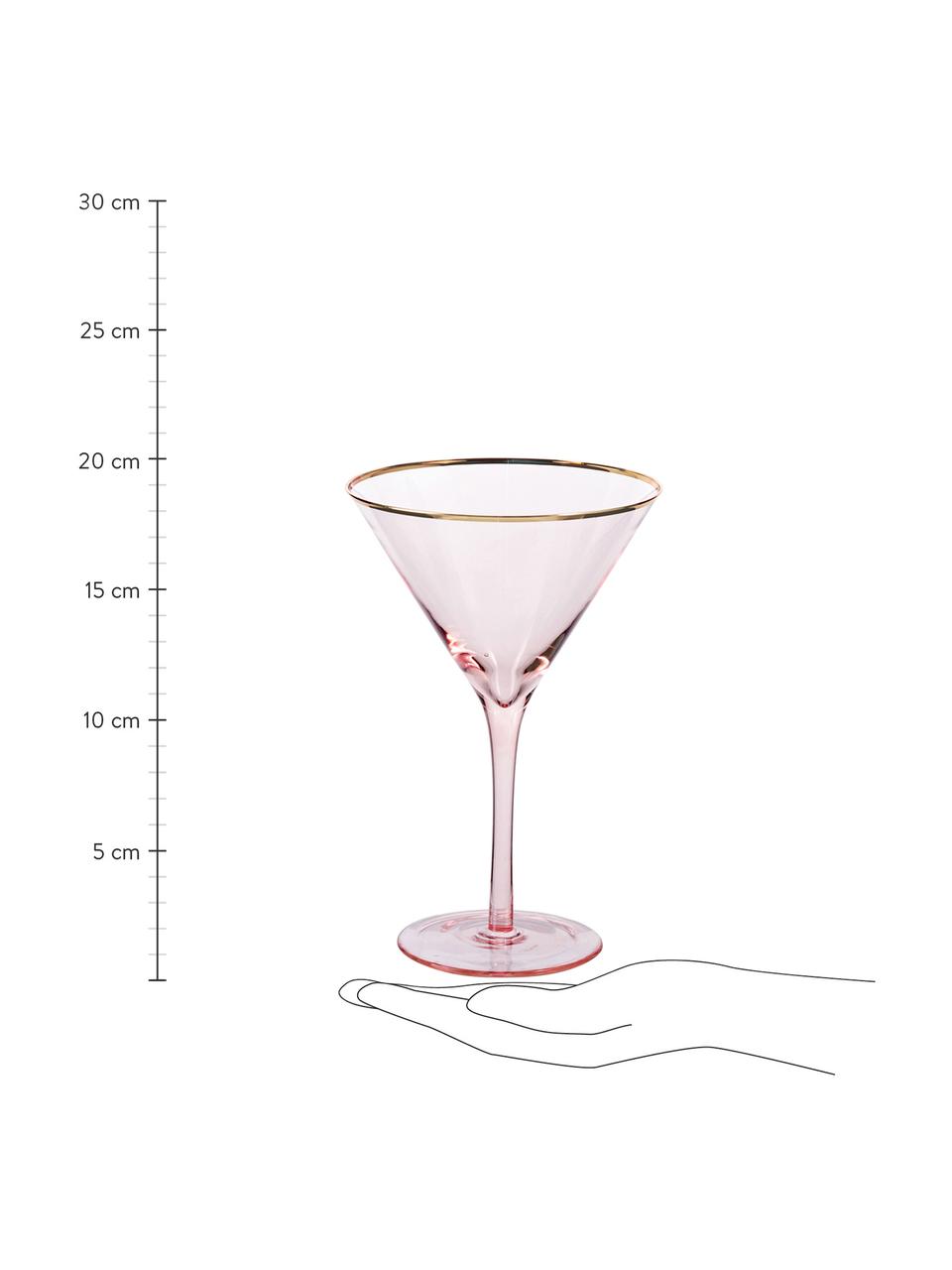 Růžová sklenice na Martini se zlatým okrajem Chloe , 4 ks, Sklo, Broskvová, Ø 12 cm, V 19 cm