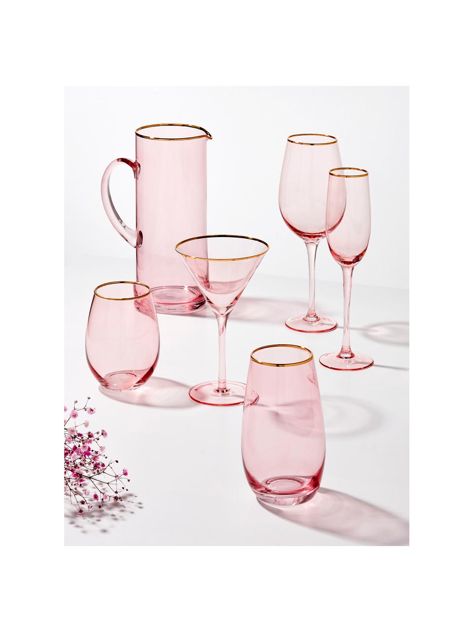 Martinigläser Chloe in Rosa mit Goldrand, 4 Stück, Glas, Pfirsich, Ø 12 x H 19 cm