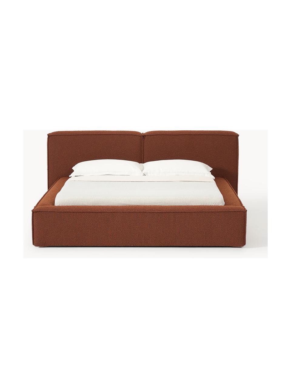 Čalouněná bouclé postel s úložným prostorem Lennon, Terakotová, Š 208 cm, D 243 cm (plocha k ležení 140 cm x 200 cm)