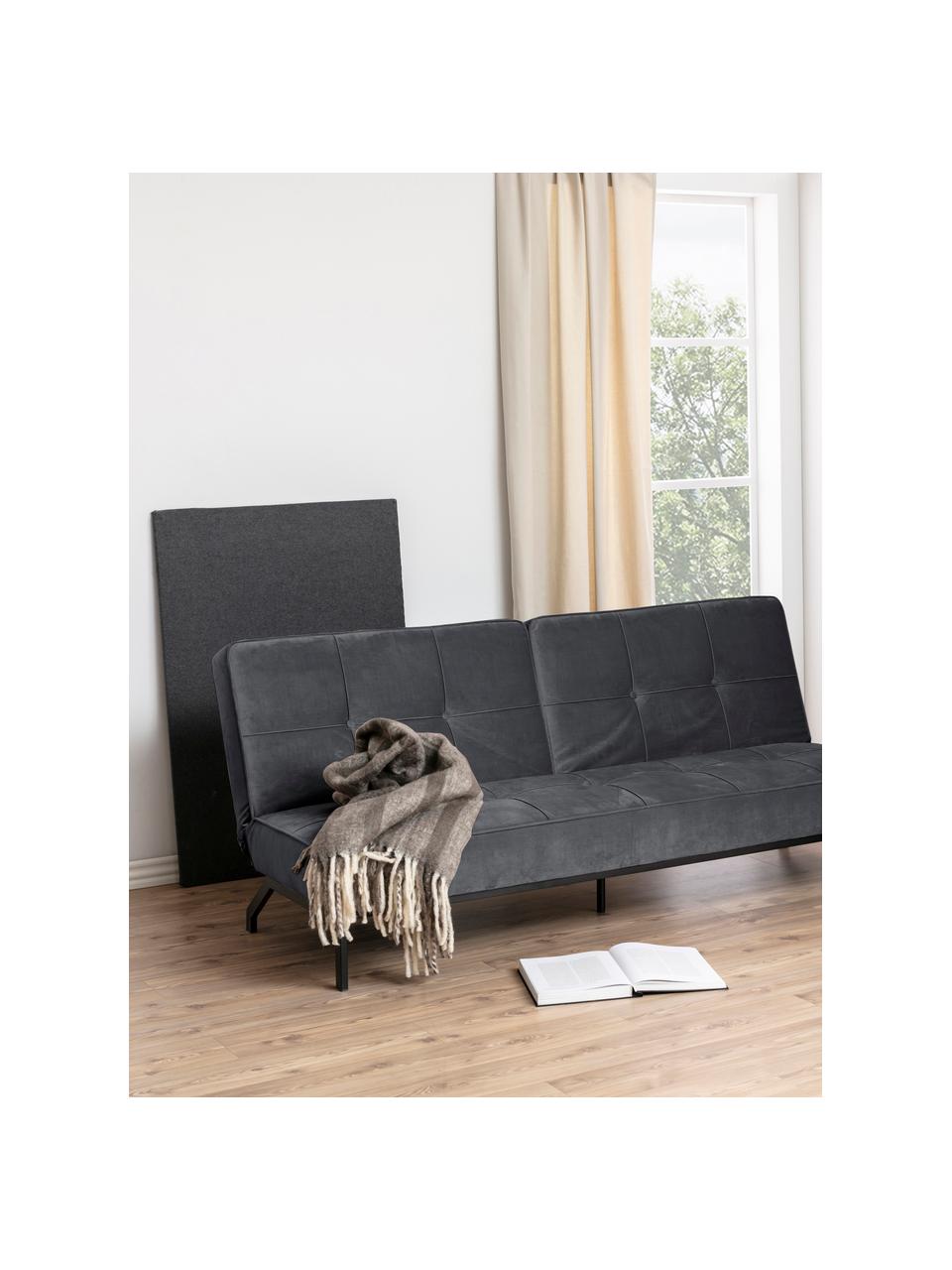 Samt-Schlafsofa Perugia (3-Sitzer), Bezug: Polyester Der hochwertige, Füße: Metall, lackiert, Samt Dunkelgrau, B 198 x T 95 cm