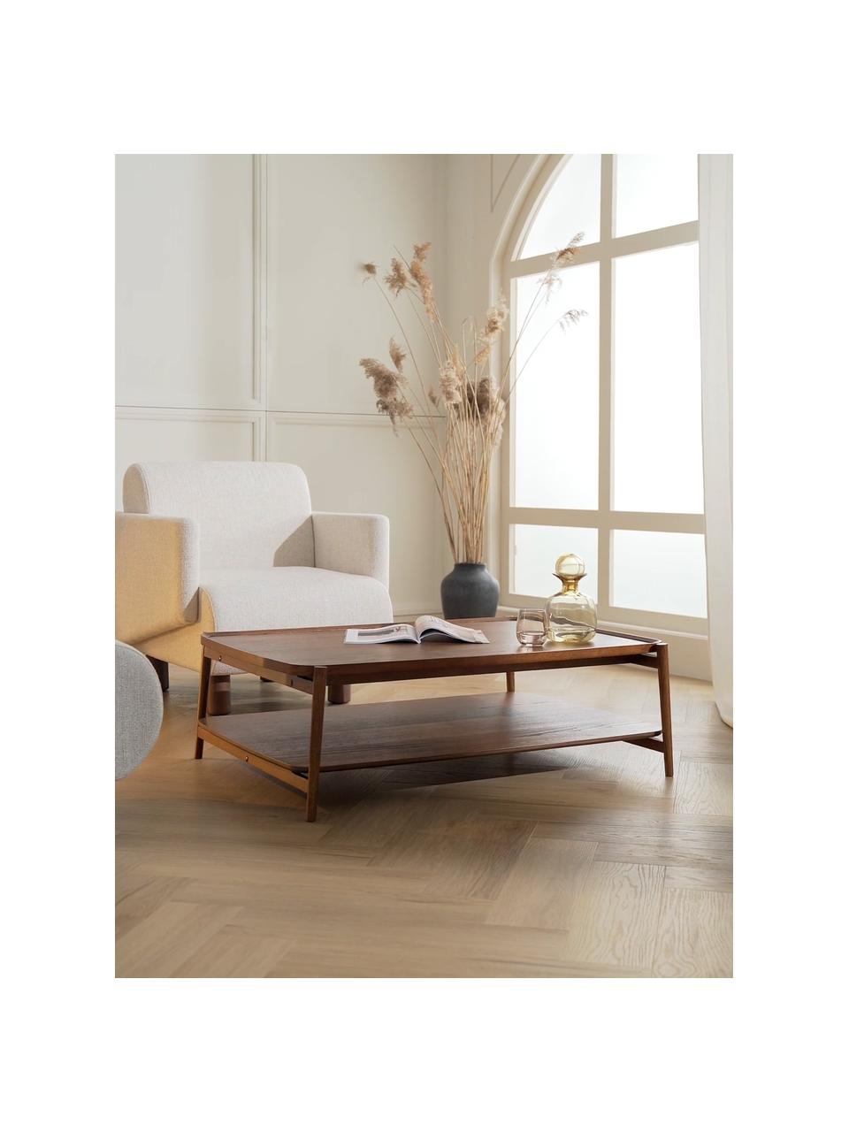 Tavolino da salotto in legno di quercia tinto scuro Libby, Struttura: legno massiccio di querci, Legno di quercia, tinto scuro, Larg. 110 x Alt. 35 cm