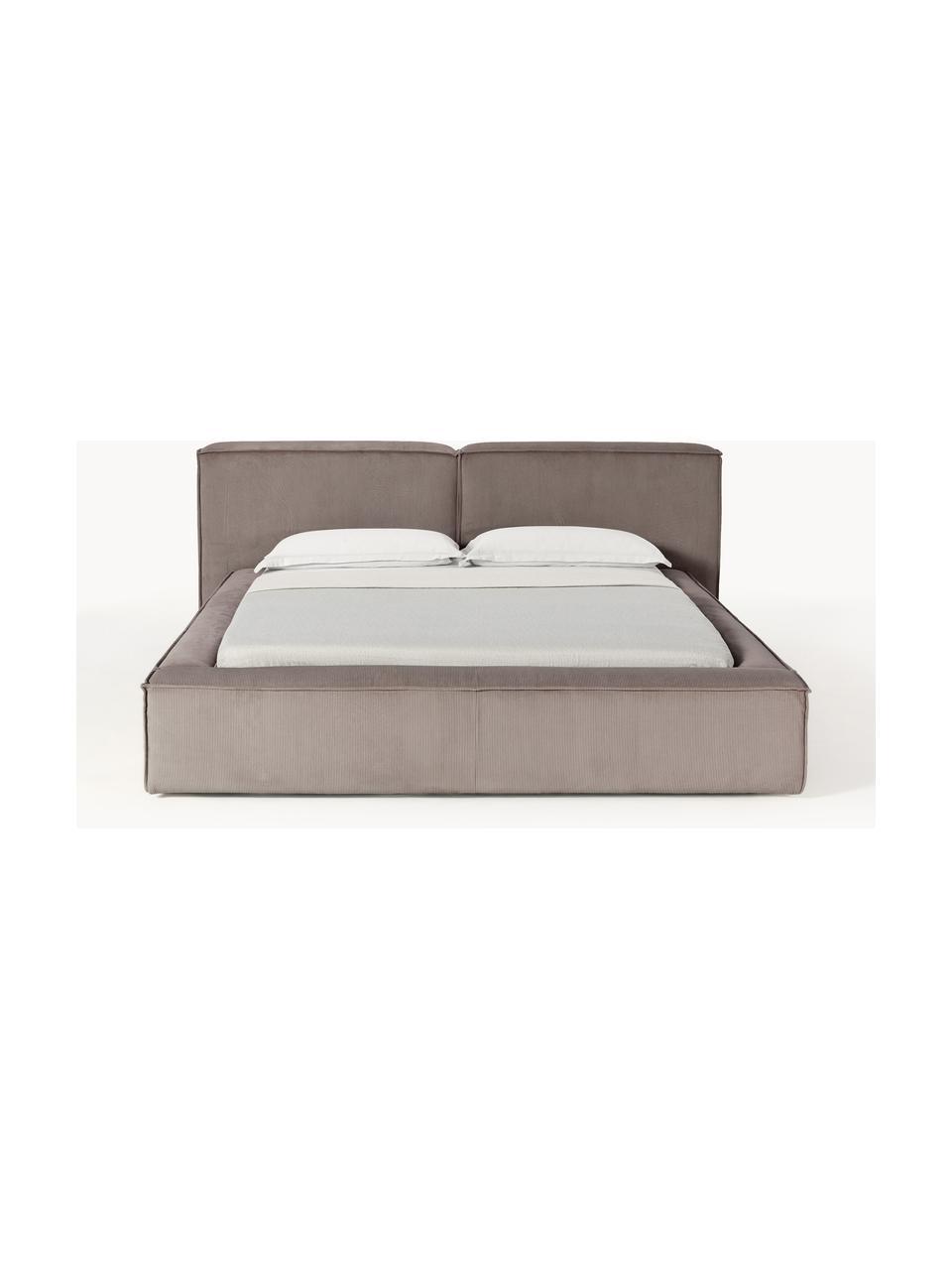 Letto imbottito in velluto a coste Lennon, Rivestimento: velluto a coste (98% poli, Struttura: legno di pino massiccio, , Piedini: legno, plastica Questo pr, Velluto a coste taupe, Larg. 208 x Lung. 243 cm (superfice 140 x 200 cm)