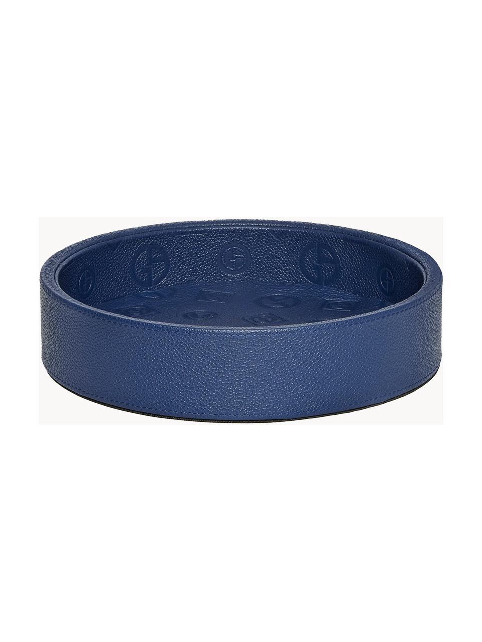 Bandeja decorativa de cuero Sirio, Piel, estampado, Azul oscuro, Ø 22 x Al 7 cm