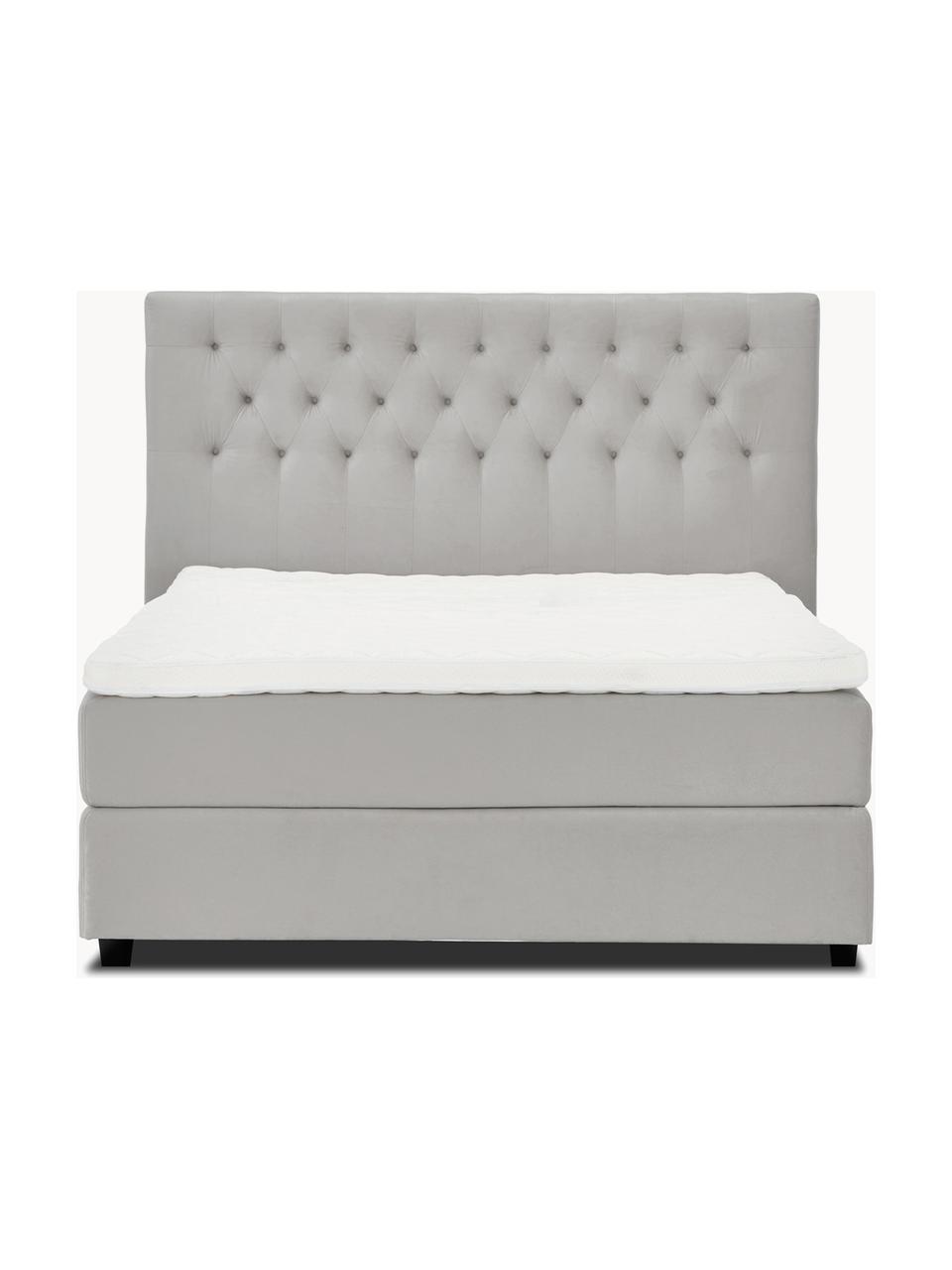 Letto boxspring premium in velluto Phoebe, Materasso: nucleo a 5 zone di molle , Piedini: legno massiccio di betull, Velluto grigio, Larg. 200 x lung. 200 cm, grado di durezza H3