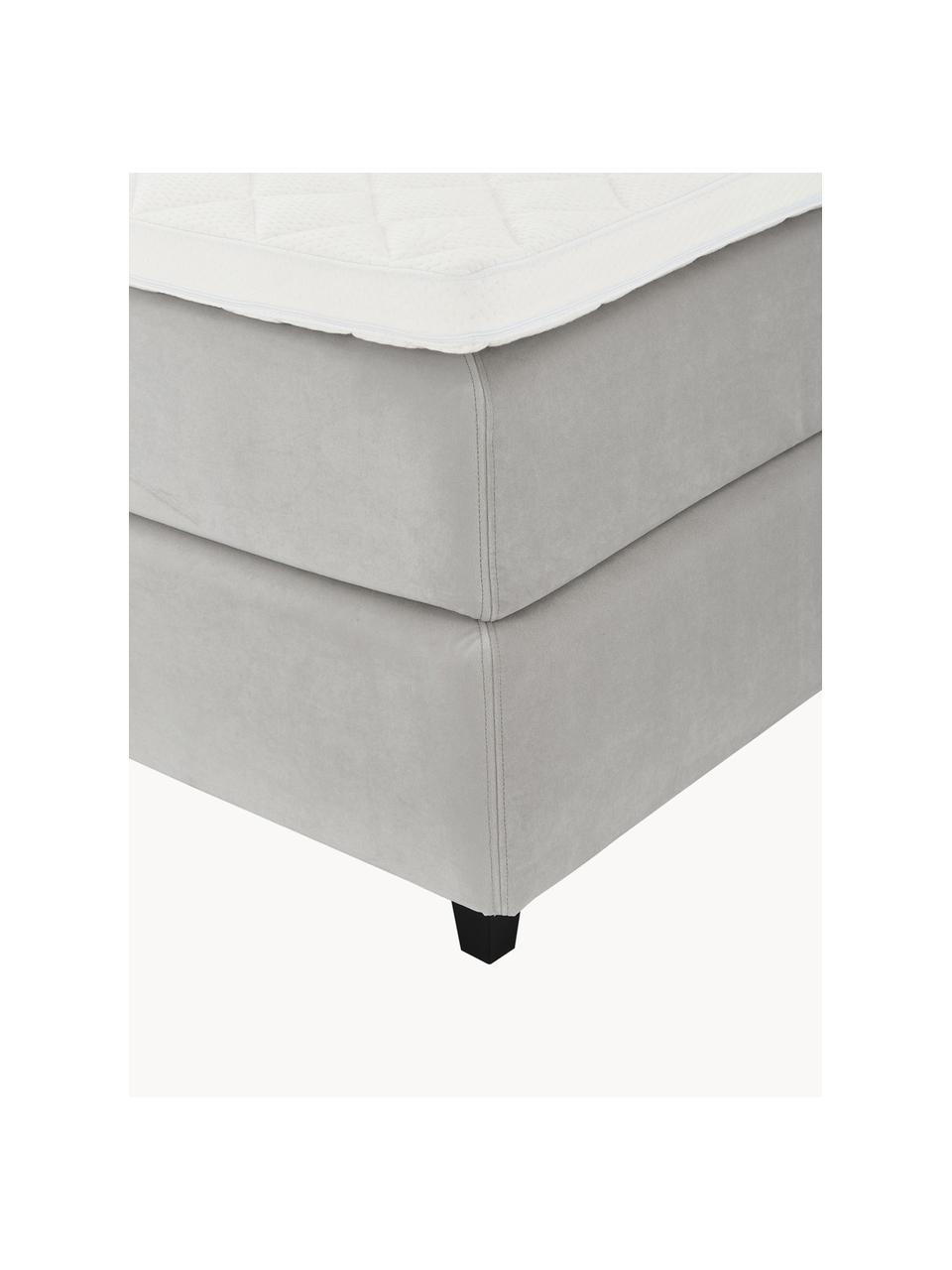 Premium Samt-Boxspringbett Phoebe, Matratze: 5-Zonen-Taschenfederkern, Füße: Massives Birkenholz, lack, Samt Grau, B 200 x L 200 cm, Härtegrad H3