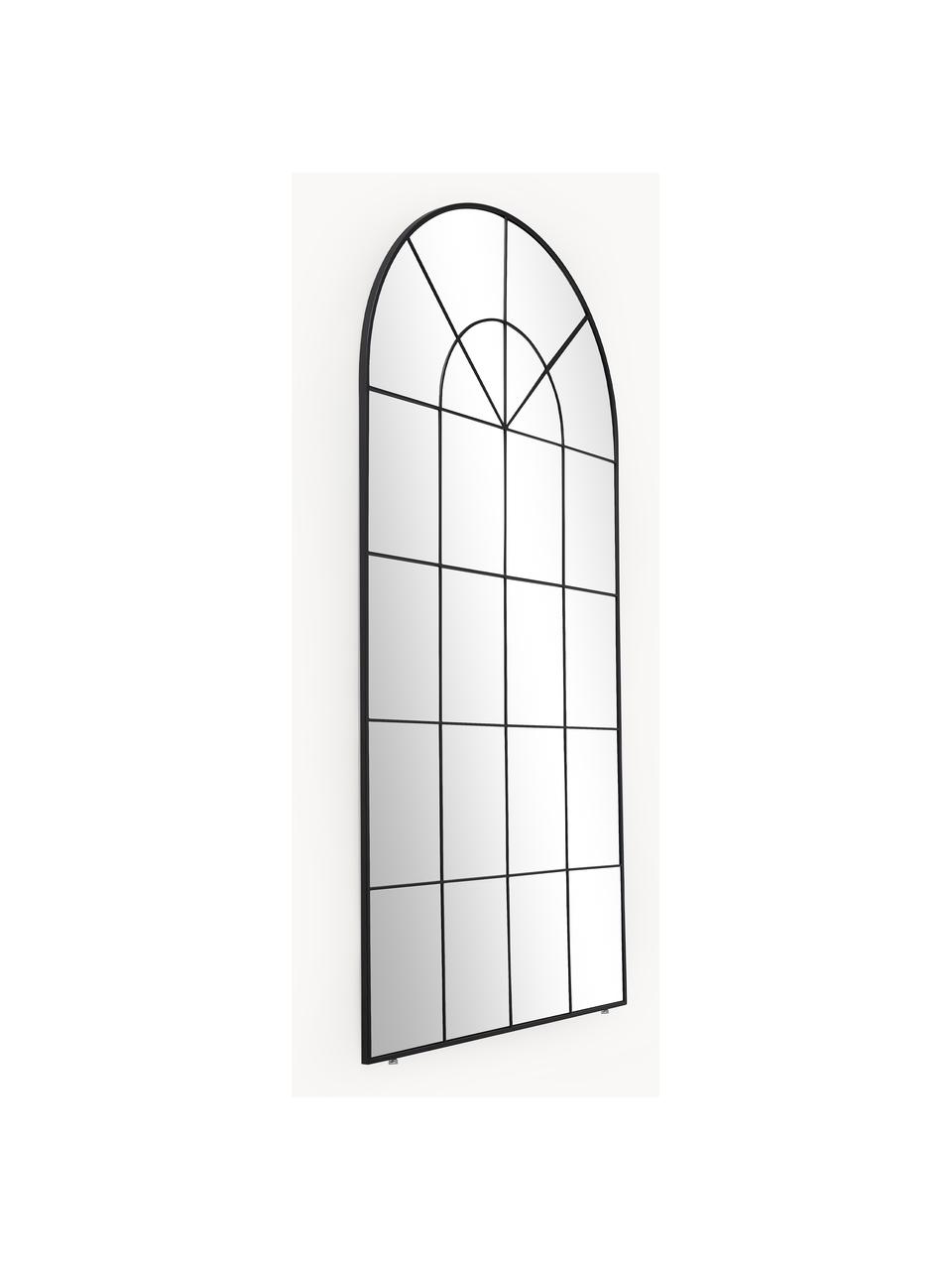 Leunende spiegel Clarita in vensterlook, Lijst: gepoedercoat metaal, Zwart, B 90 x H 180 cm