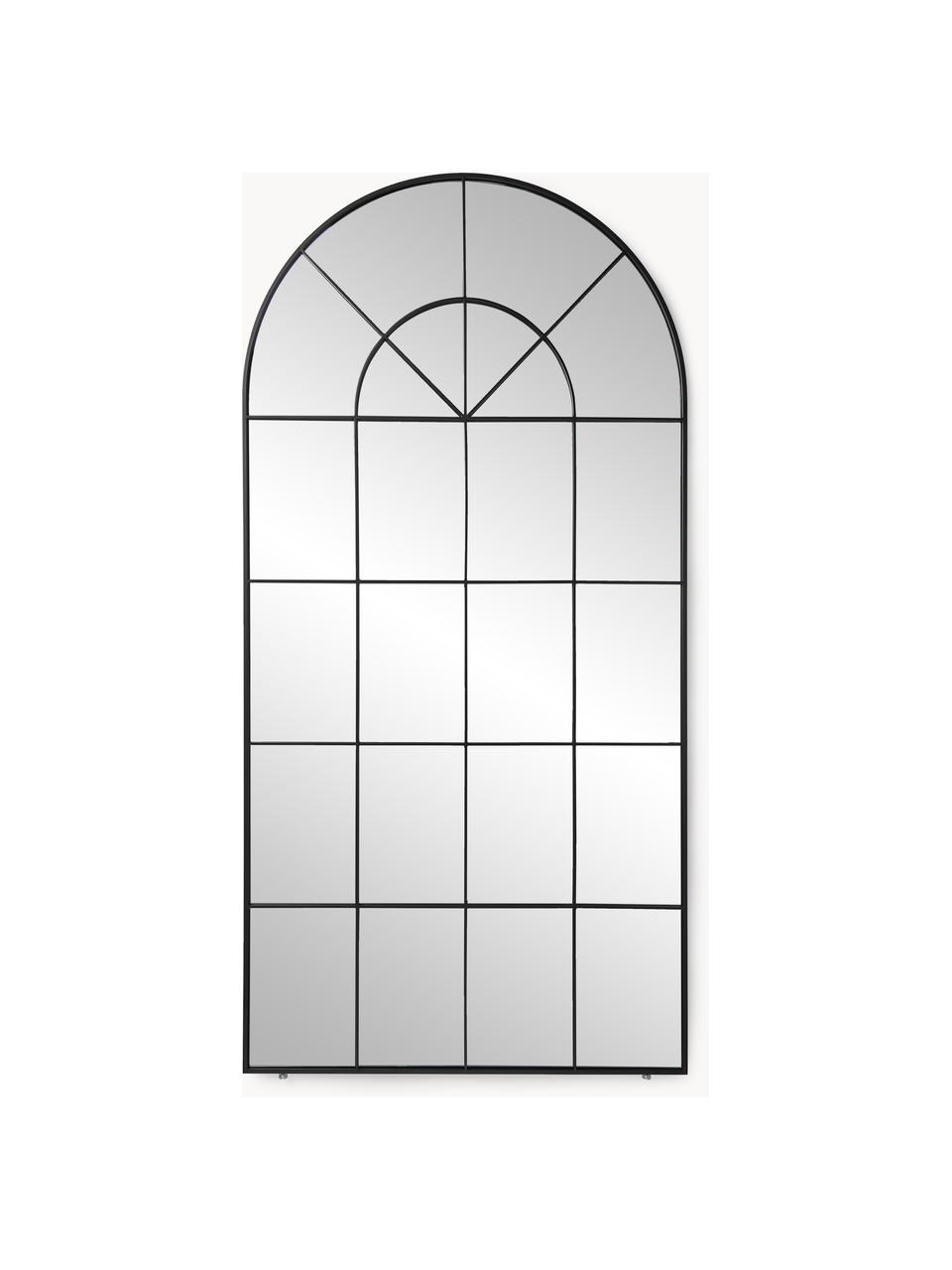 Specchio da parete look finestra Clarita, Cornice: metallo verniciato a polv, Retro: pannello di fibra a media, Superficie dello specchio: lastra di vetro, Nero, Larg. 90 x Alt. 180 cm