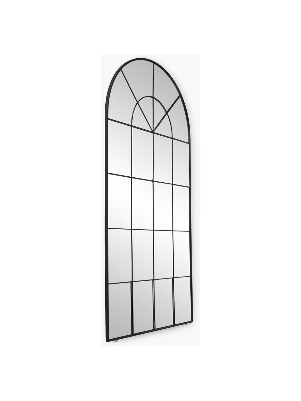 Leunende spiegel Clarita in vensterlook, Lijst: gepoedercoat metaal, Zwart, B 90 x H 180 cm