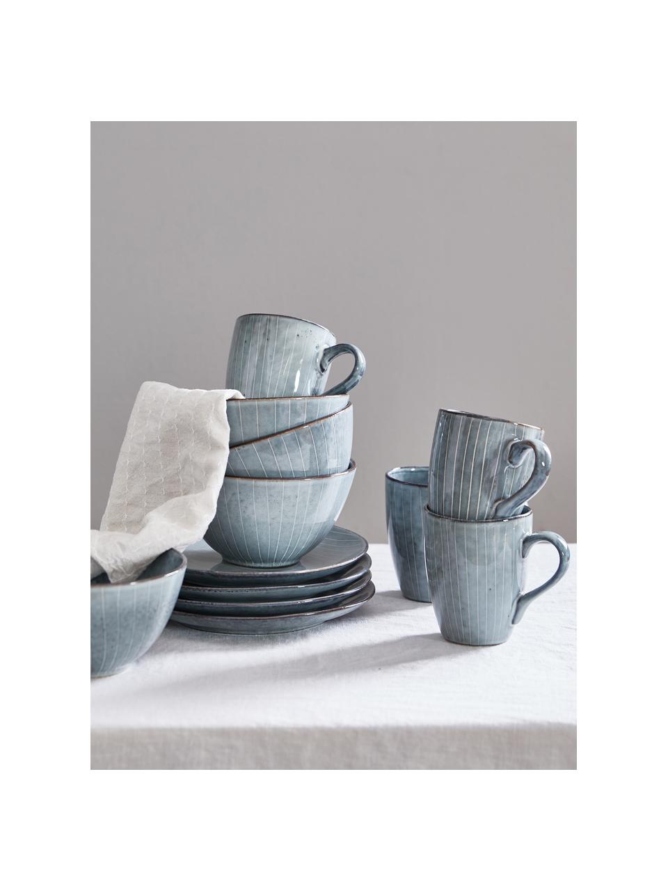 Tasses à thé artisanales Nordic Sea, 250 ml, 6 pièces, Grès cérame, Gris-bleu, chiné, Ø 8 x haut. 10 cm, 250 ml