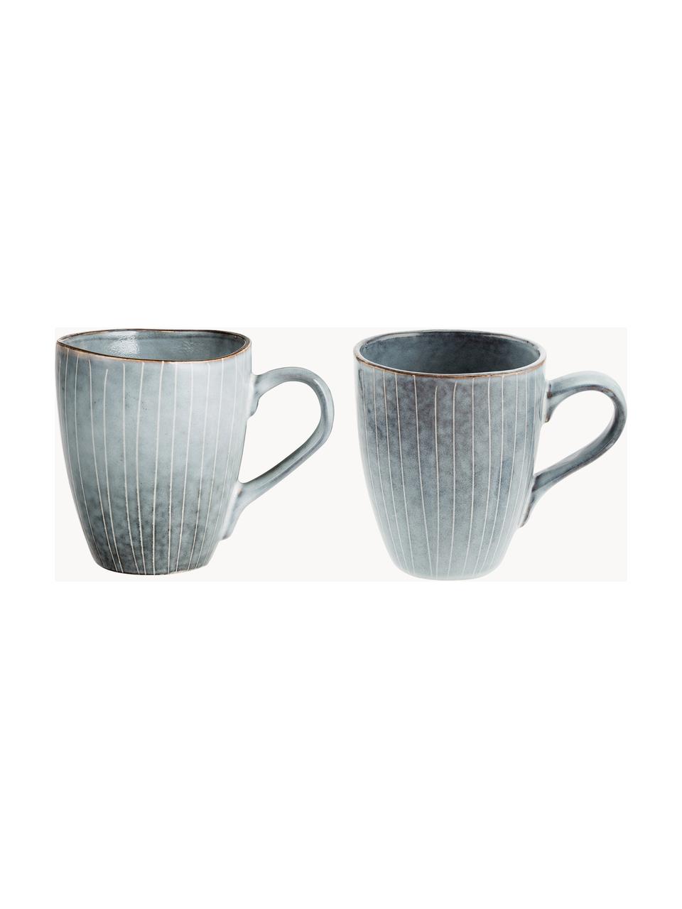 Tazas artesanales Nordic Sea, 250 ml, 6 uds., Cerámica de gres, Gris azulado jaspeado, Ø 8 x Al 10 cm, 250 ml