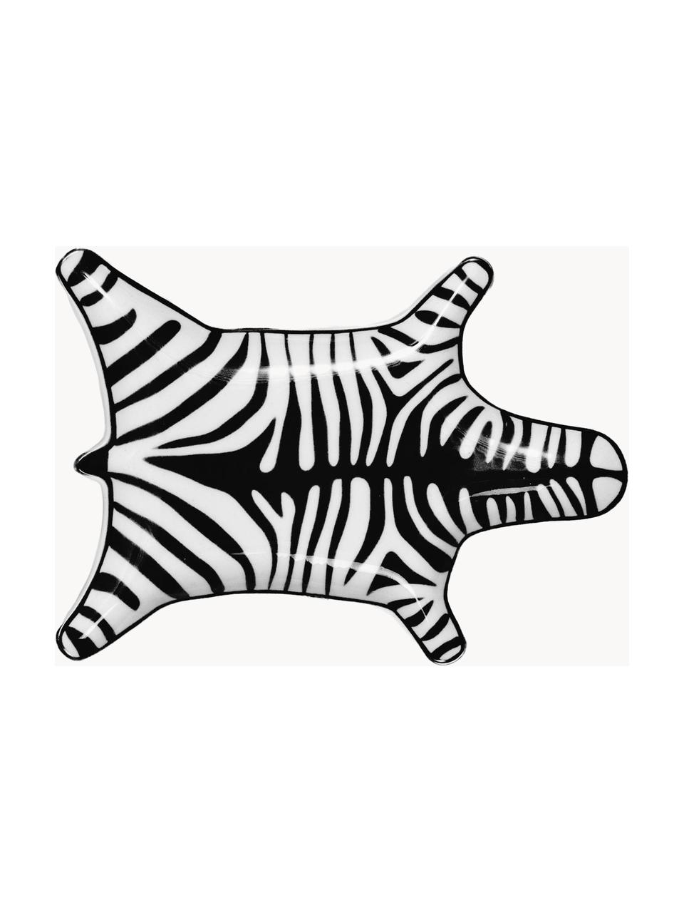Porzellan Deko-Tablett Zebra, Porzellan, Weiß, Schwarz, B 15 x T 10 cm