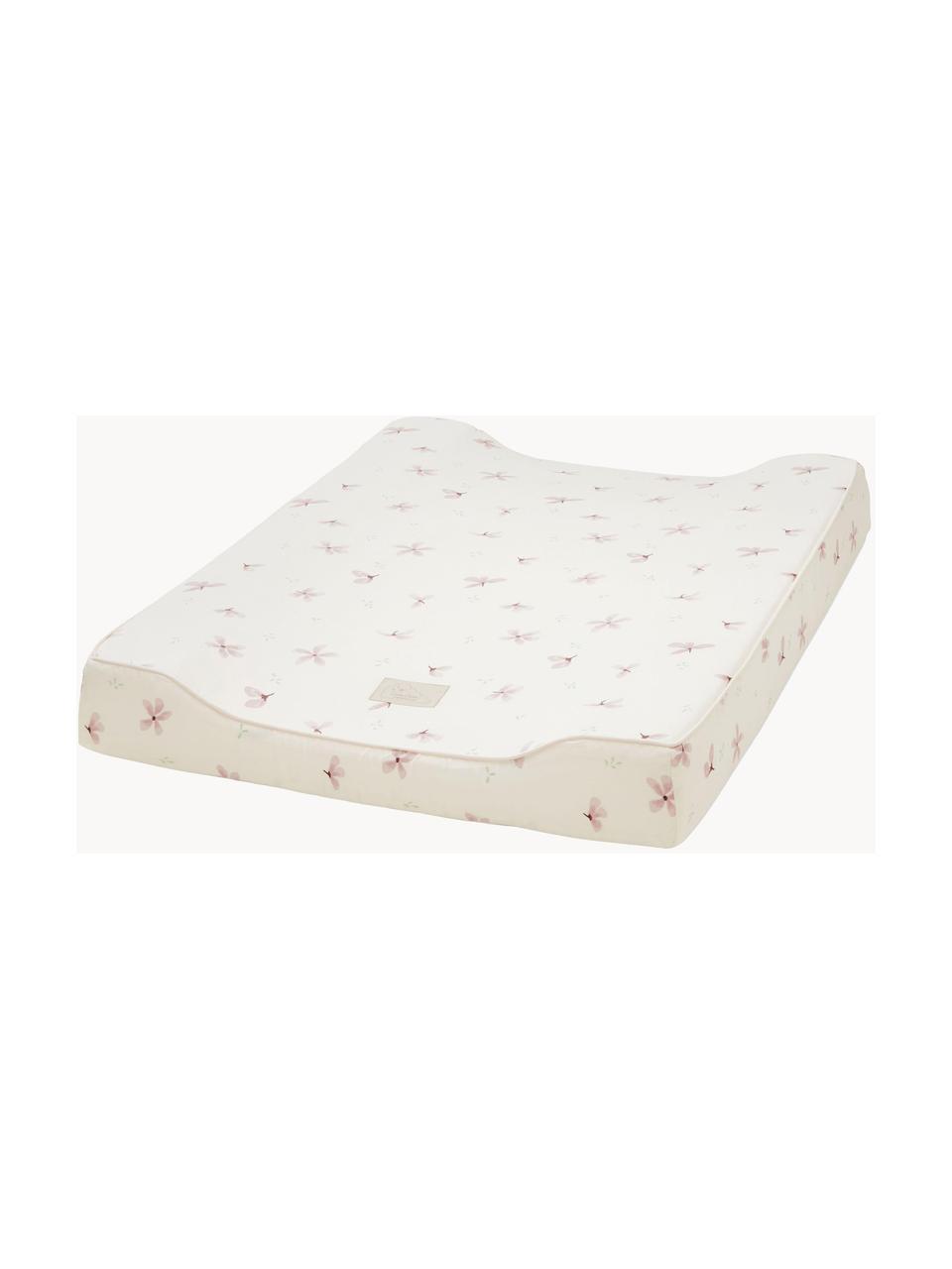 Matelas à langer coton bio Wildflower, Beige clair, rose pâle, larg. 50 x long. 65 cm