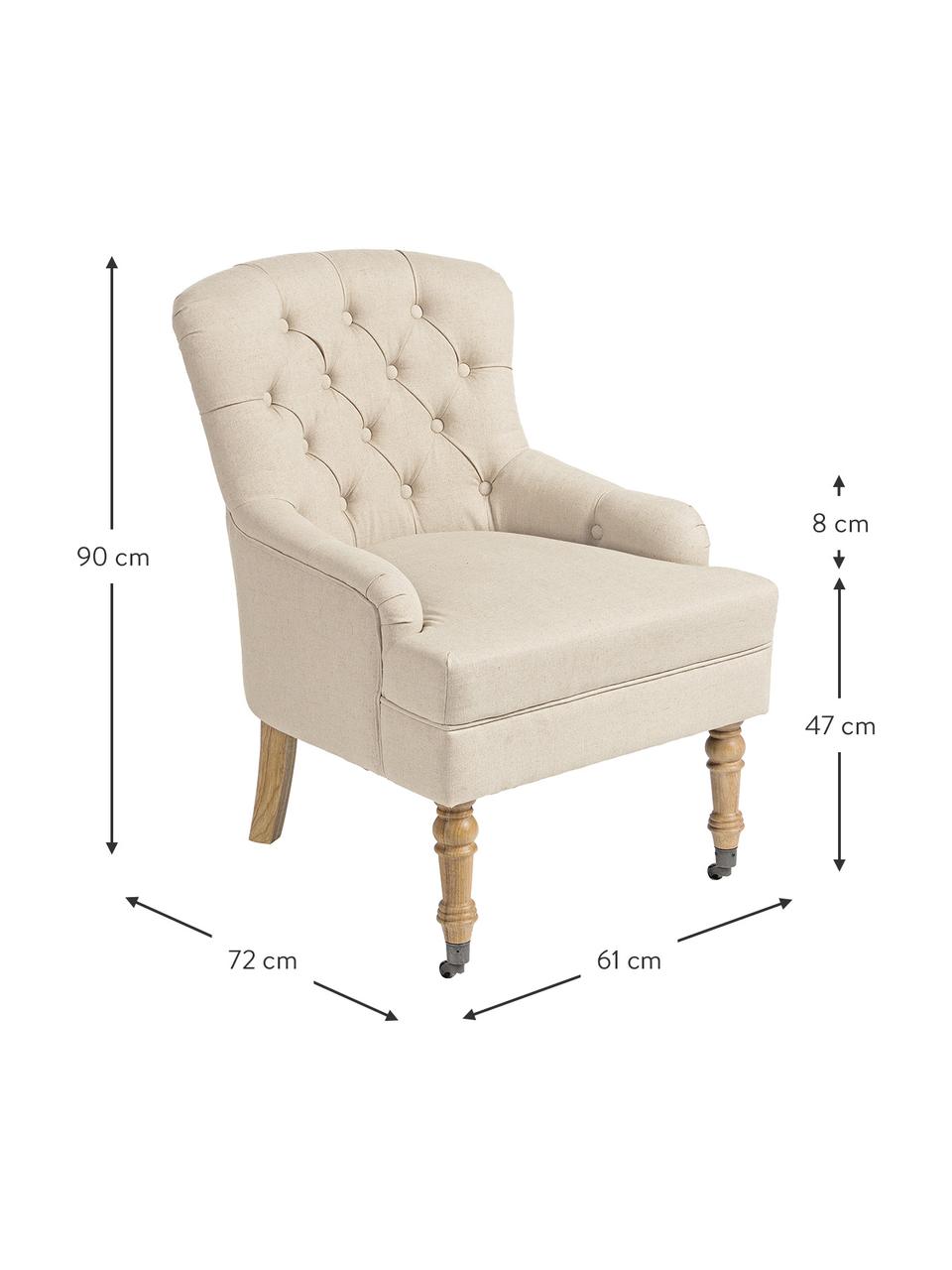 Fotel Arlette, Tapicerka: 55% len, 45% bawełna, Nogi: drewno naturalne, Stelaż: drewno sosnowe, Beżowa tkanina, S 61 x G 72 cm