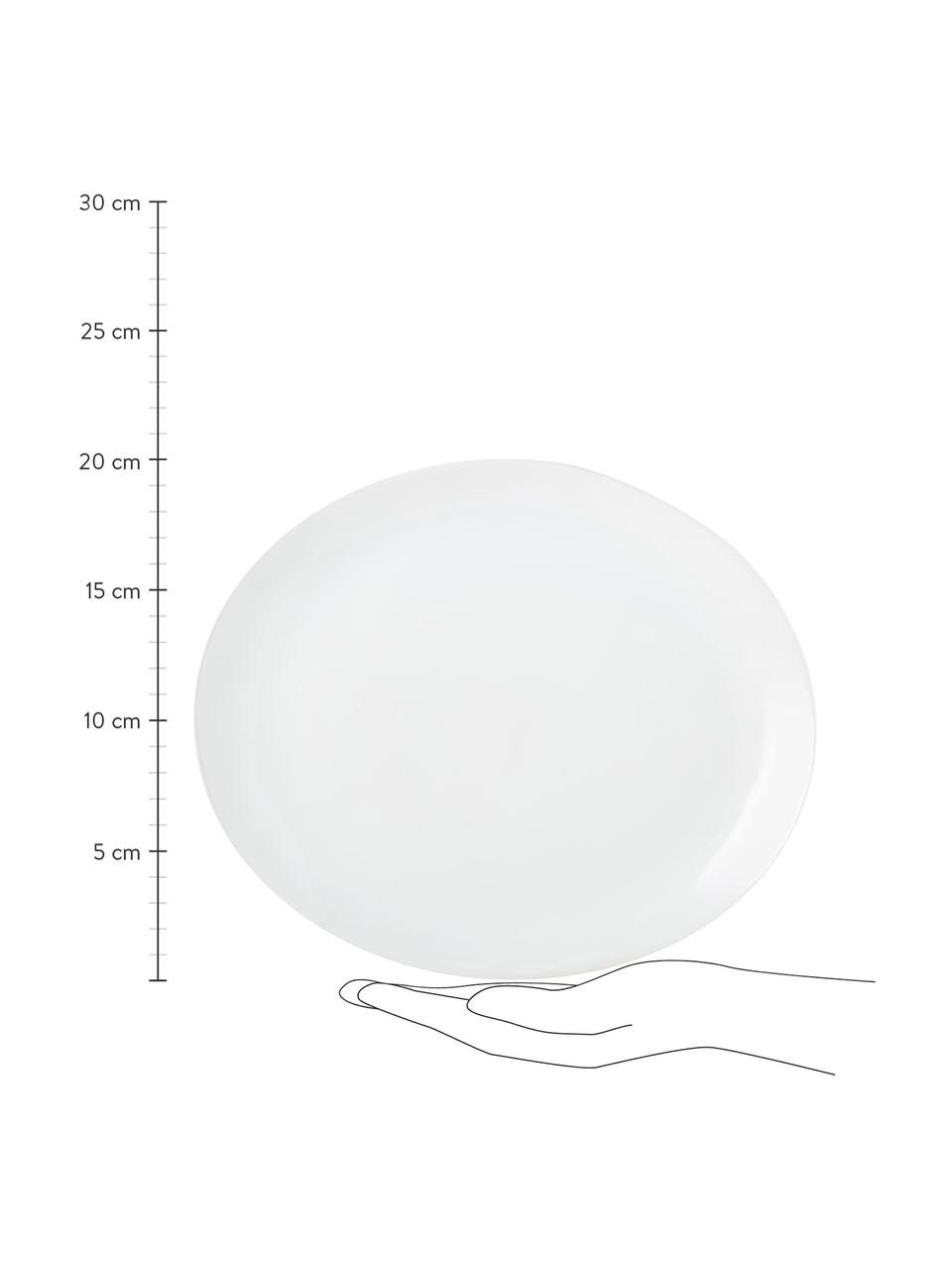 Owalny talerz duży Porcelino, 4 szt., Porcelana o celowo nierównym kształcie, Biały, D 28 x S 24 cm