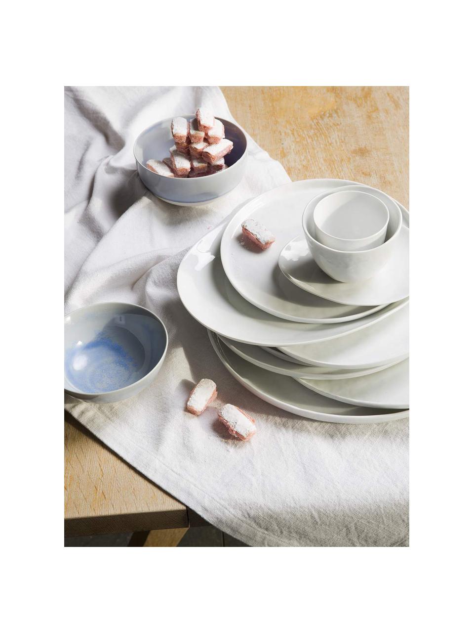 Ovale Speiseteller Porcelino mit unebener Oberfläche, 4 Stück, Porzellan, gewollt ungleichmässig, Weiss, L 28 x B 24 cm