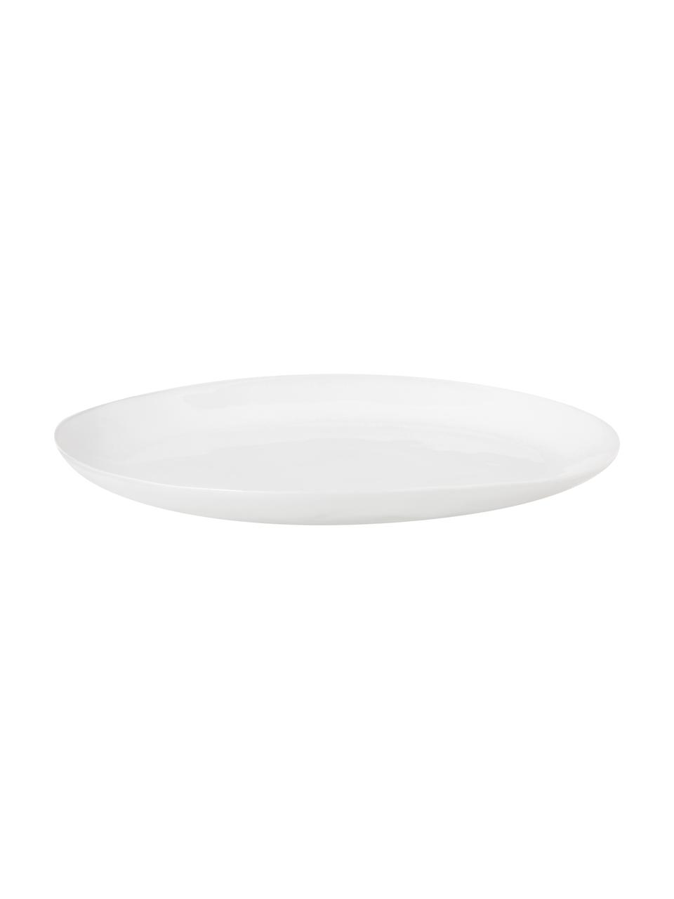 Oválné mělké talíře s nerovným povrchem Porcelino, 4 ks, Porcelán v nerovnoměrném tvaru, Bílá, D 28 cm, Š 24 cm