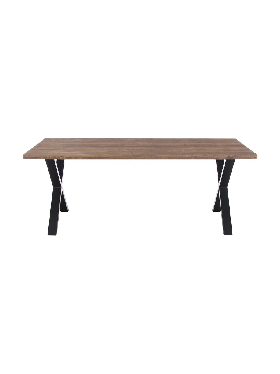 Tavolo con piano in legno massello Montpellier, 200 x 95 cm, Quercia affumicata, nero, Larg. 200 x Prof. 95 cm